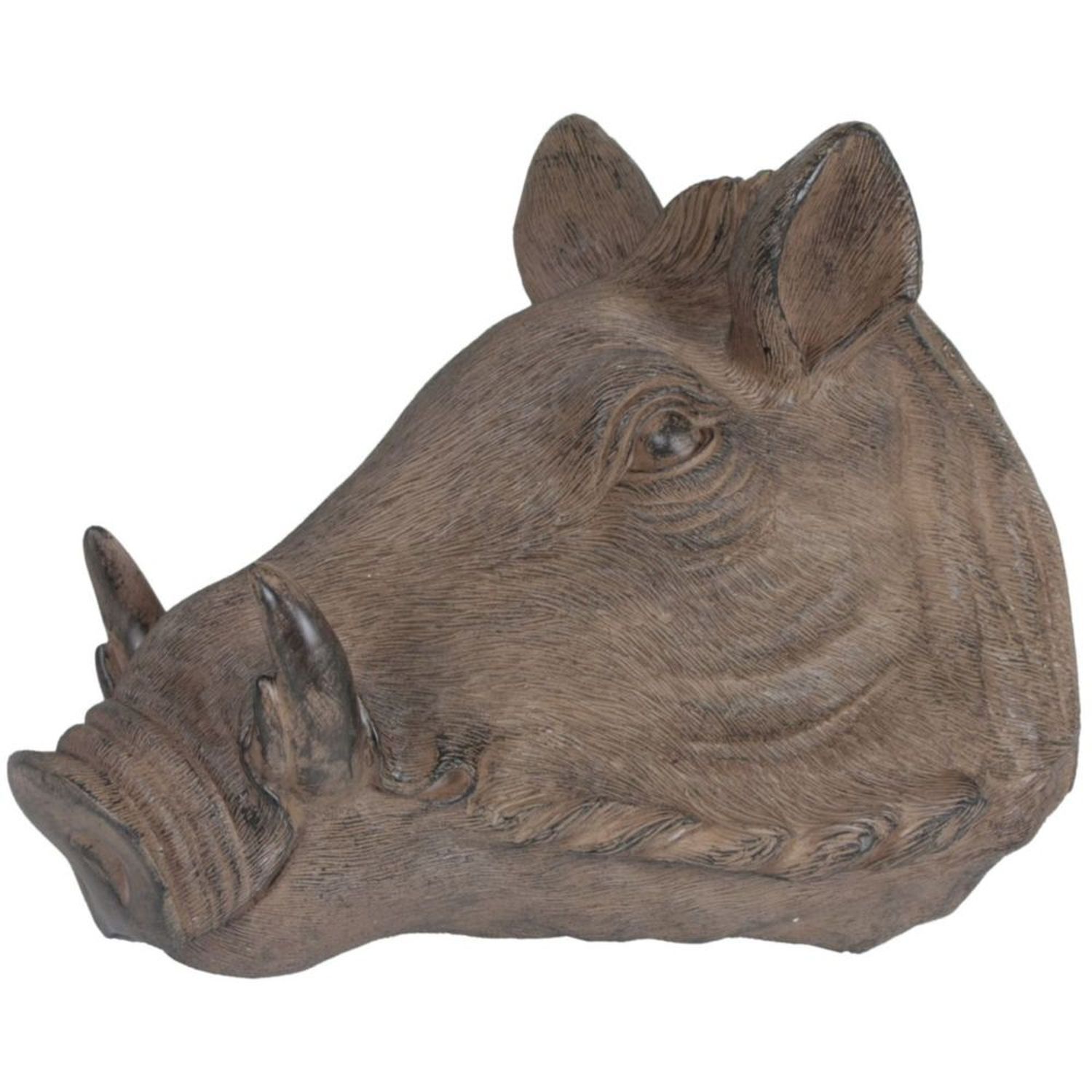Deko Skulptur Wildschwein Kopf aus Polyresin Braun H: 41,5 cm