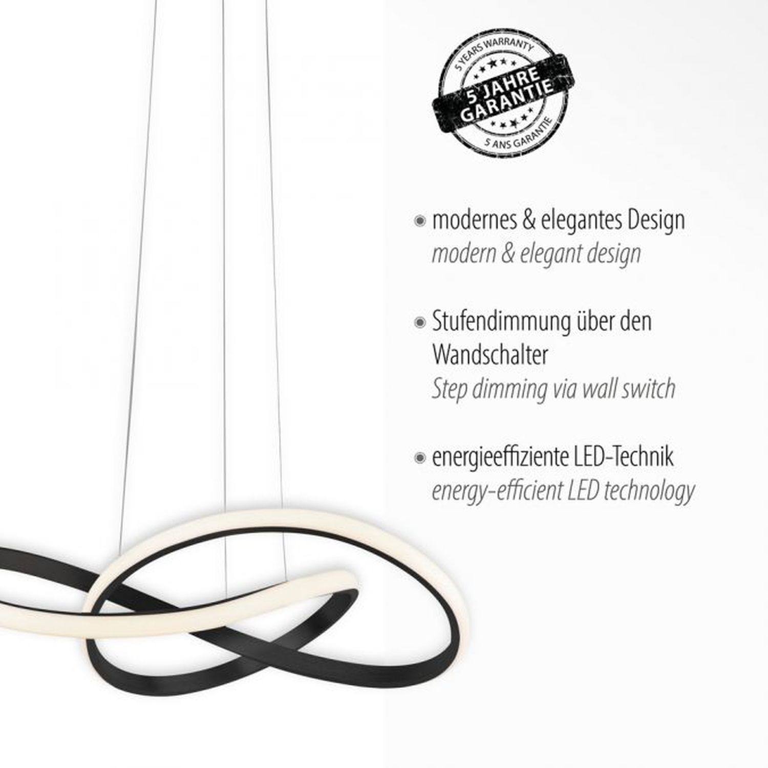 Dimmbare LED Hängeleuchte Metall Schwarz 3000 K L:57 cm Dimmbare LED Hängeleuchte Metall Schwarz 3000 K L:57 cm