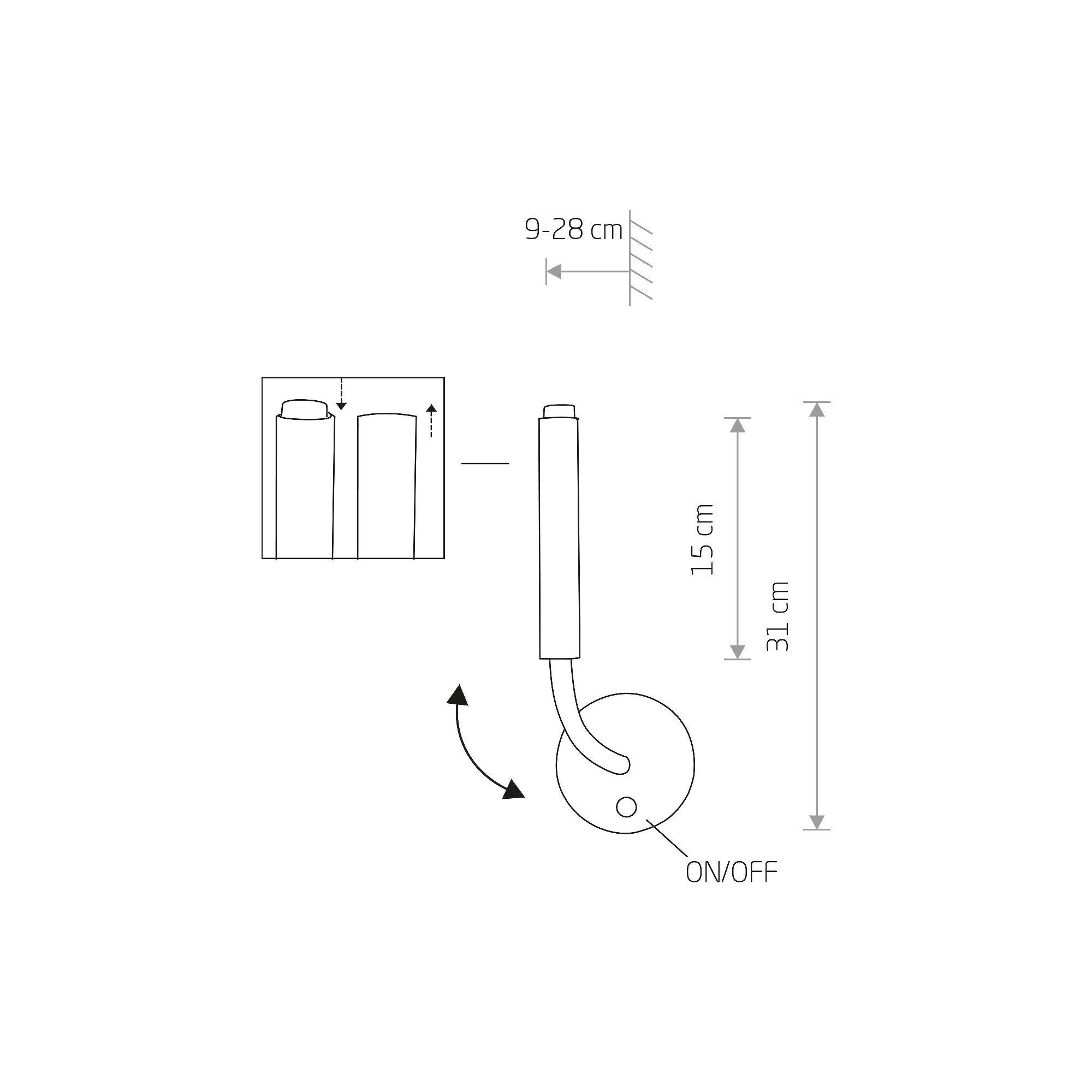 Schwarze Wandleuchte mit Schalter Metall Loft G9 wandhalter, wandclip, ein/ausschalten, montageanleitung, abmessungen