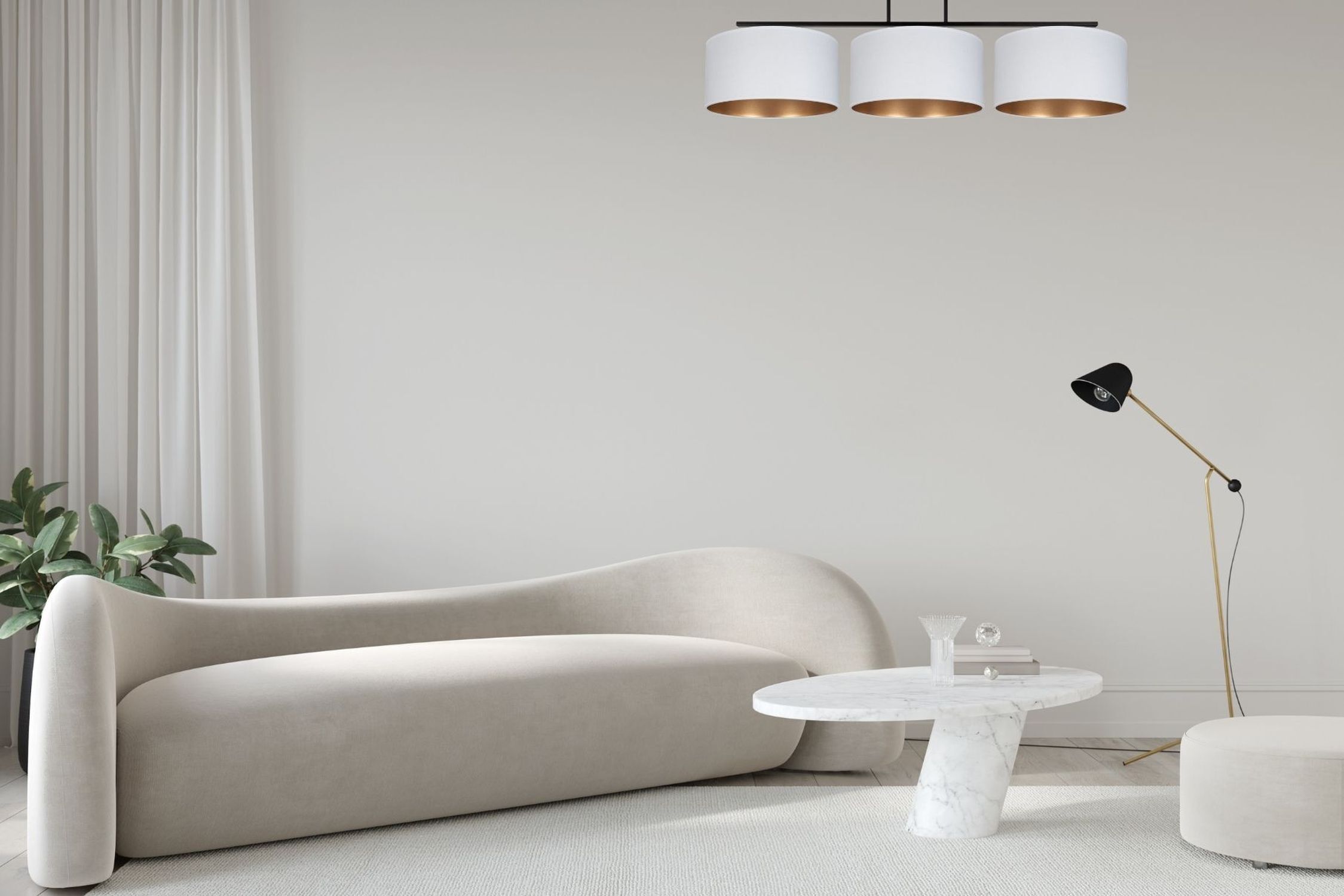 Blendarme Deckenleuchte Stoff Weiß Gold E27 100 cm lang Sofa, Wohnzimmer, Sessel, Beistelltisch, Stehleuchte