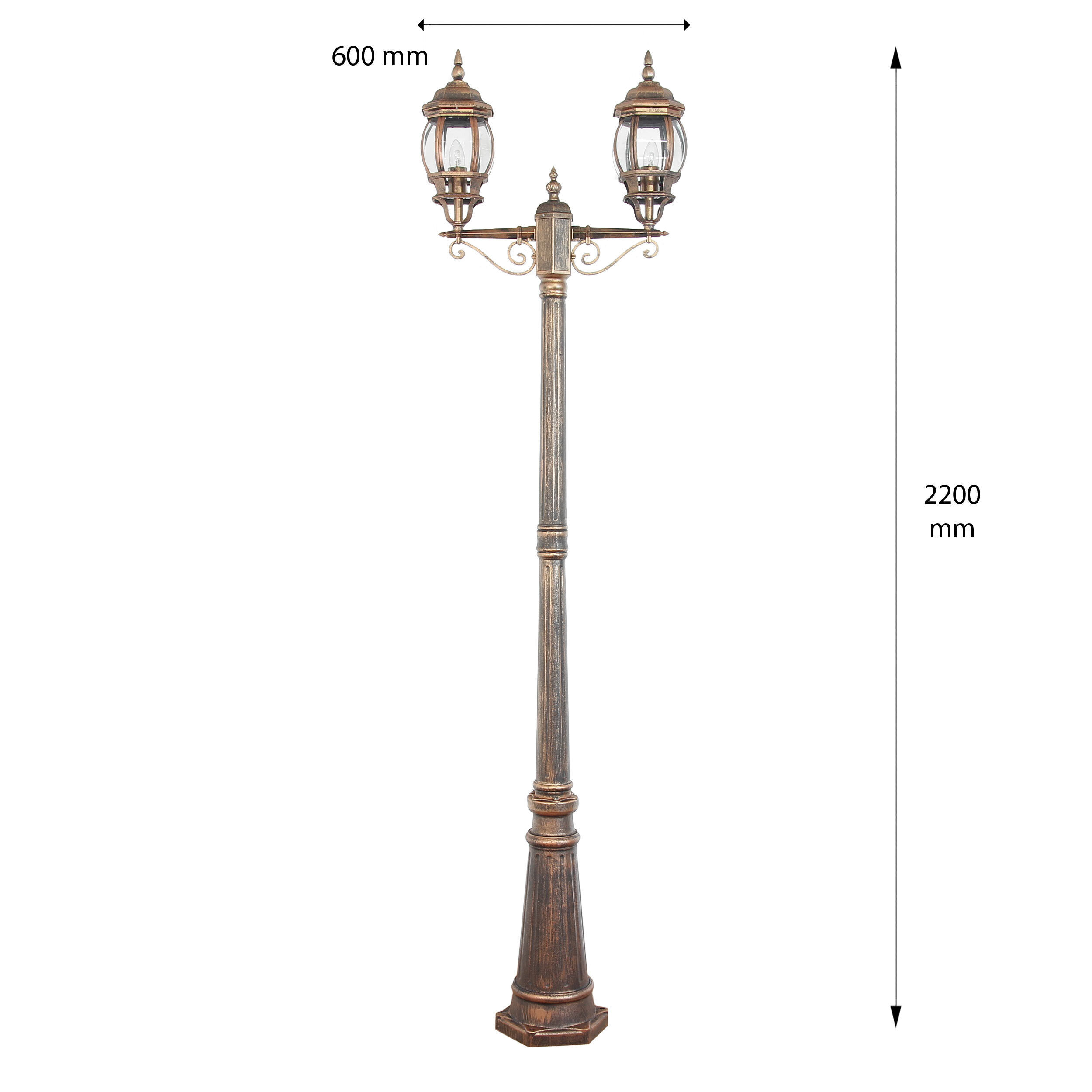 Rustikaler Kandelaber BREST Kupfer Antik 2 armig E27 Laternenpfahl