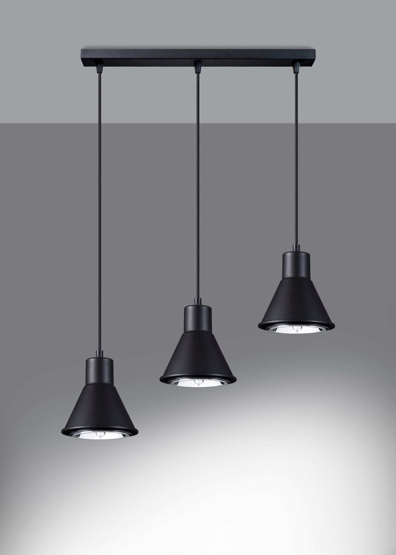 Pendelleuchte 3-flammig Retro ES111 Metall Schwarz