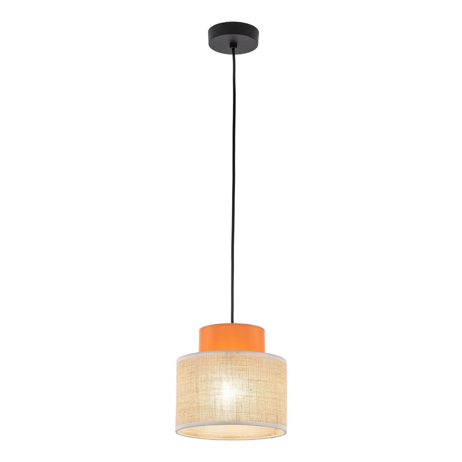 Hängelampe rund Ø 20 cm H: max. 160 cm Retro Jute Stoff E27