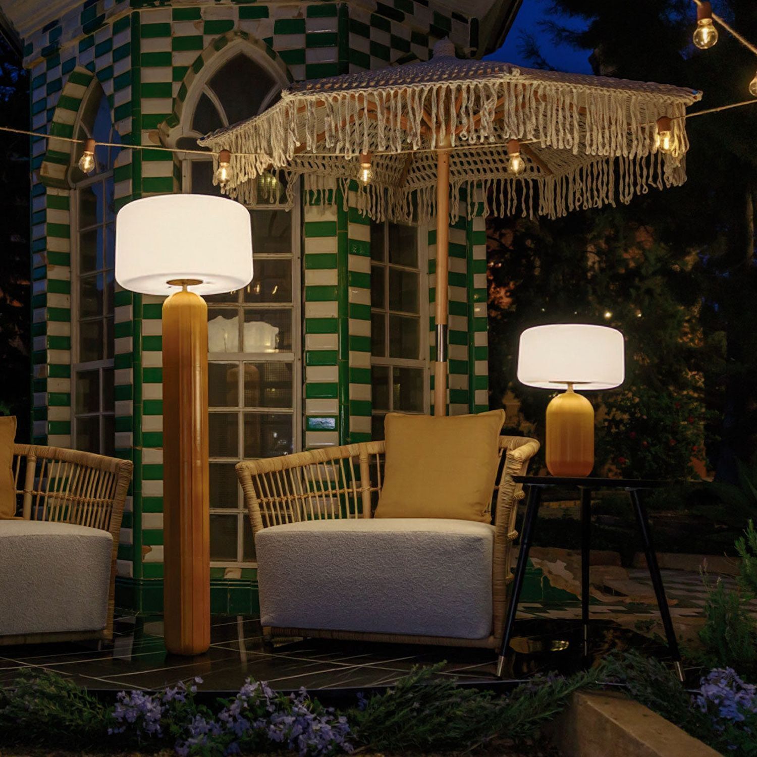 LED Solar Tischlampe Senfgelb dimmbar IP65 3000K Sensor Outdoor seating, Lounge area, Lamp, Sofa, Garten-Deko