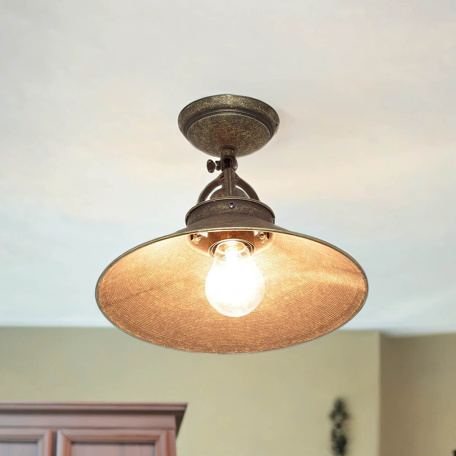 Deckenleuchte Vintage aus Messing in Bronze Antik Leuchte, Deckenleuchte, Deckenventilator, Elektrisches Gerät, Lampe