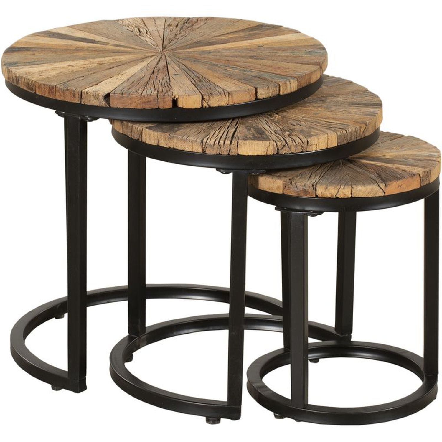 3er Set Beistelltische Holz Stahl Ø 28/38/46cm rund