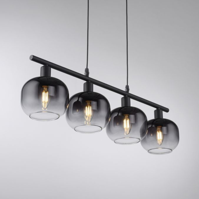 Pendelleuchte Glas Metall Rauchgrau Schwarz E14 L:68 cm