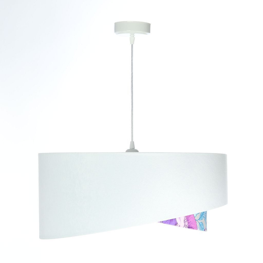 Pendelleuchte Weiß Lila Blumen Print E27 rund Ø 50 cm Stoff