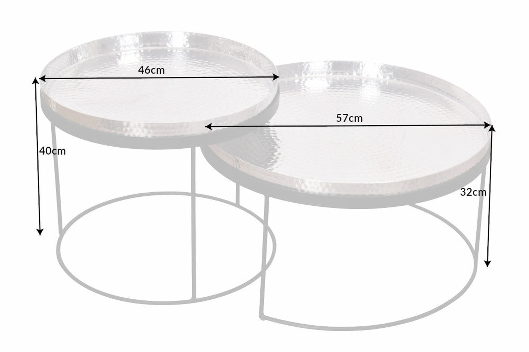 Couchtisch 2er Set mit Tablett in Silber Schwarz Handarbeit