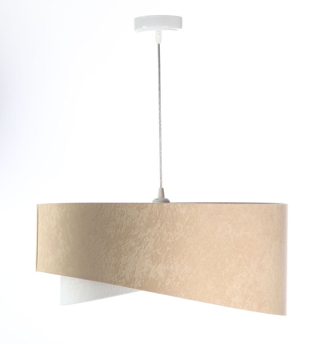 Hängelampe Stoff Beige Gold E27 rund D: 50 cm Velours Optik