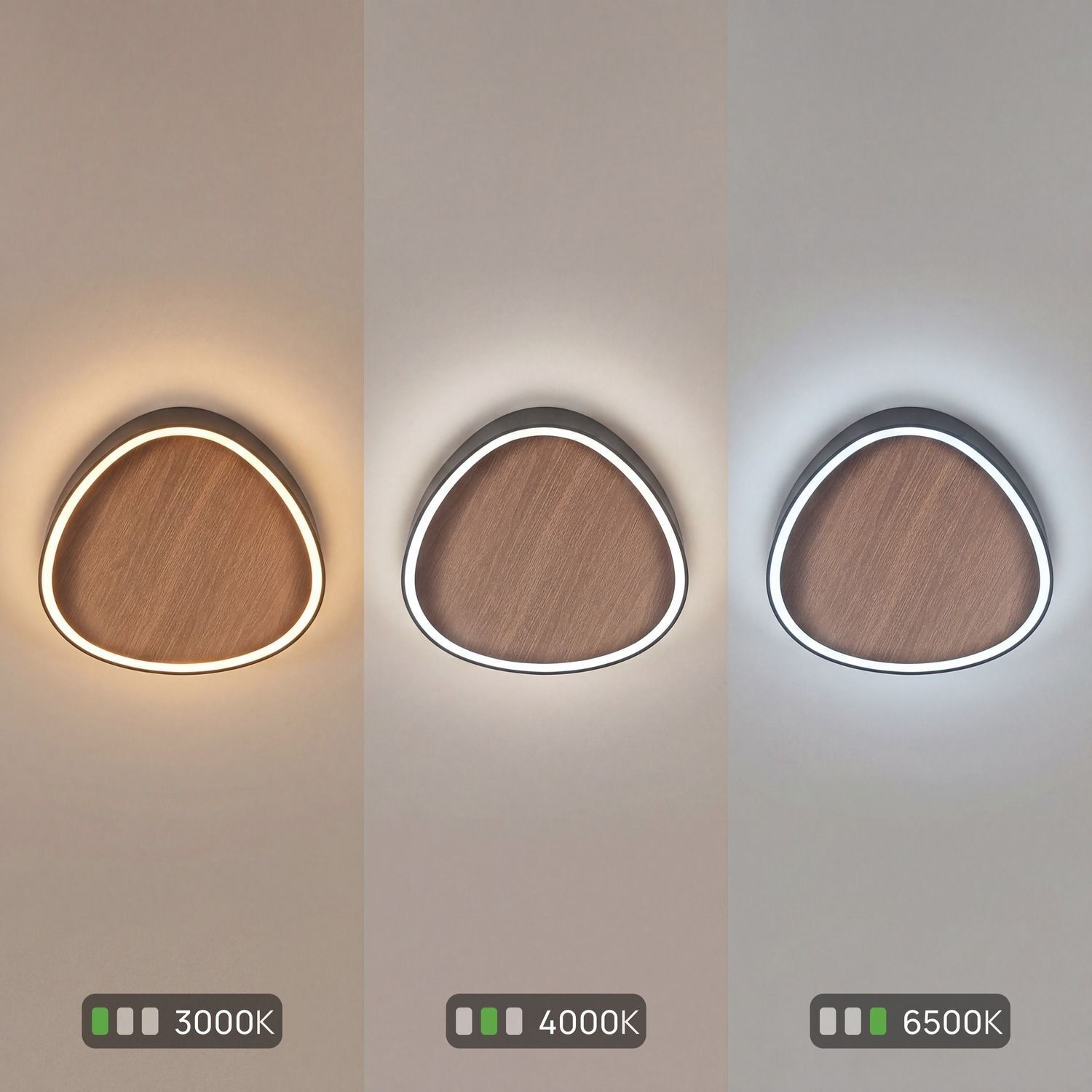 LED Deckenlampe Holz Alu dimmbar 60 W 3000/4000/6500K deckenleuchte, wandlampe, ringlampe, wooden accent, warmweiß/neutralweiß
