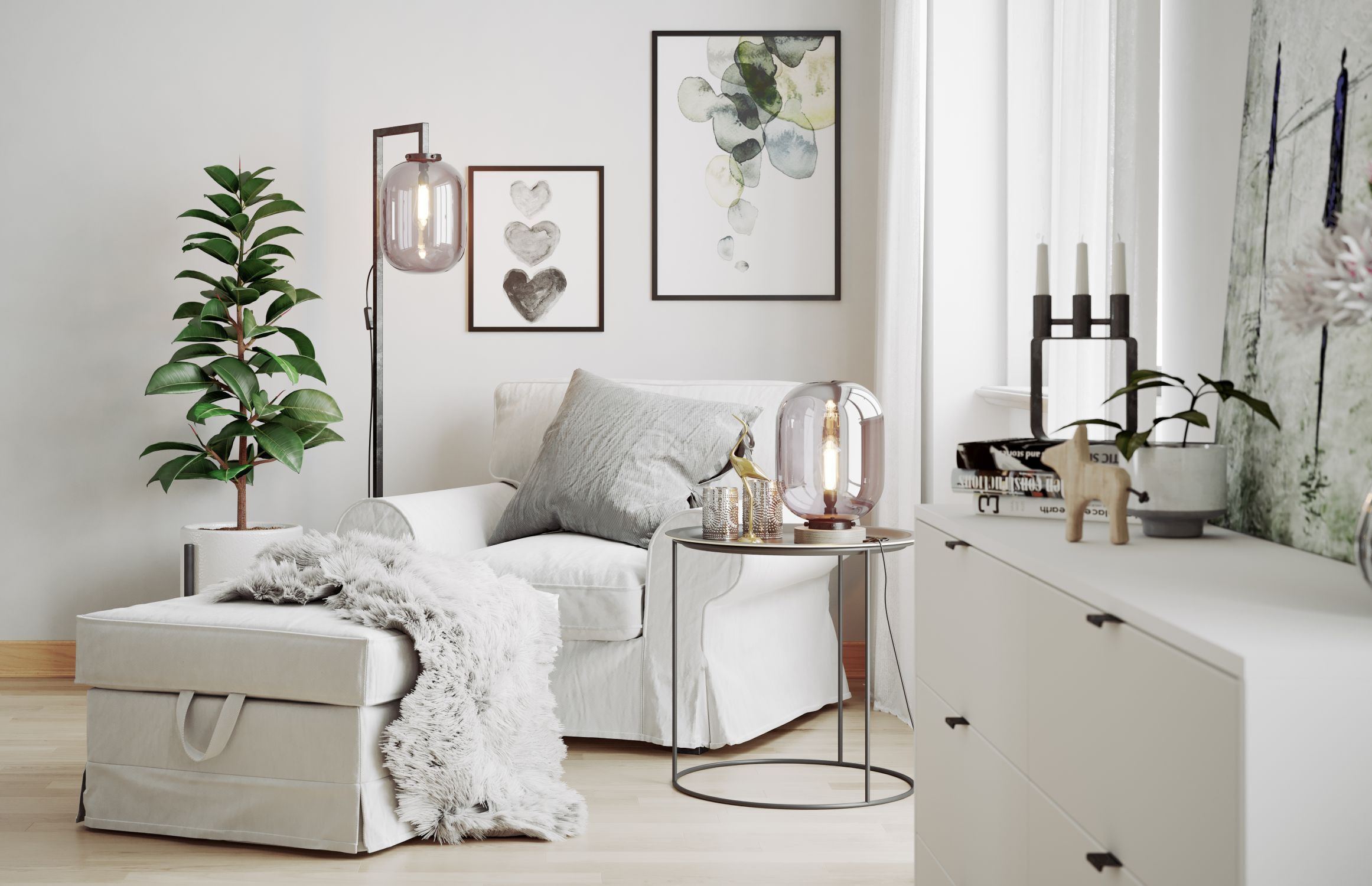 Stehlampe Marmor Fuß 150 cm hoch Retro Design Dekoration für Zuhause, Pflanze, Kissen, Wohnzimmer, Innenarchitektur