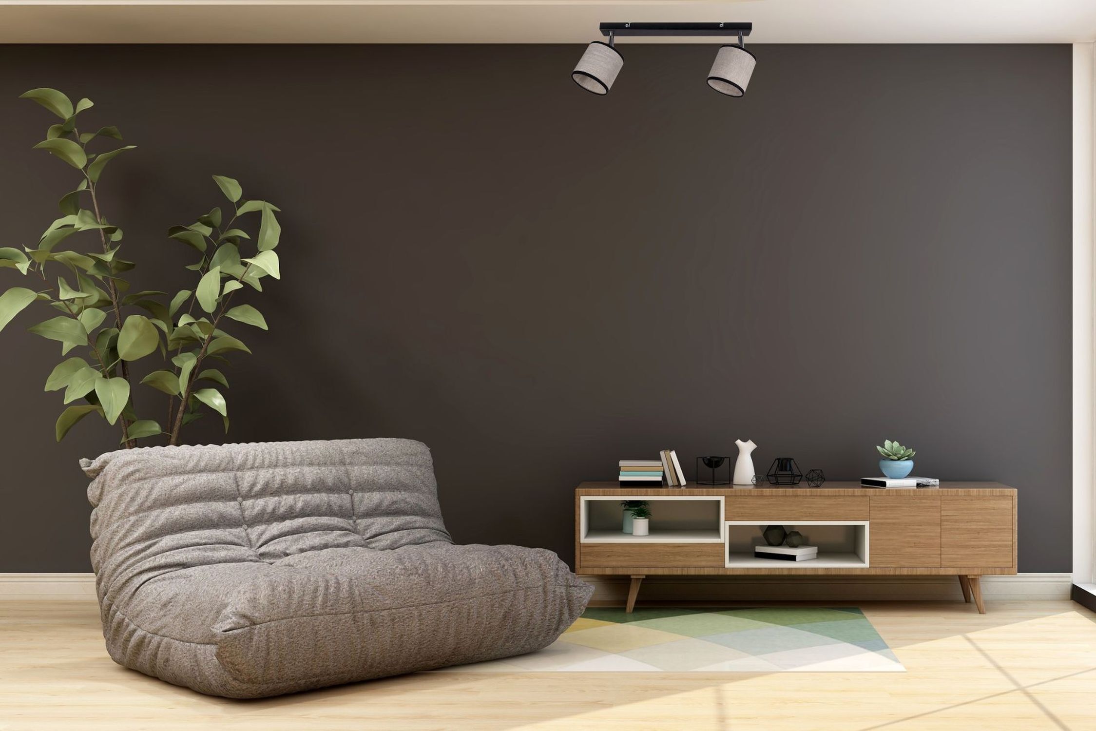 Beweglicher Deckenspot Stoff Schwarz Beige E14 L:55 cm