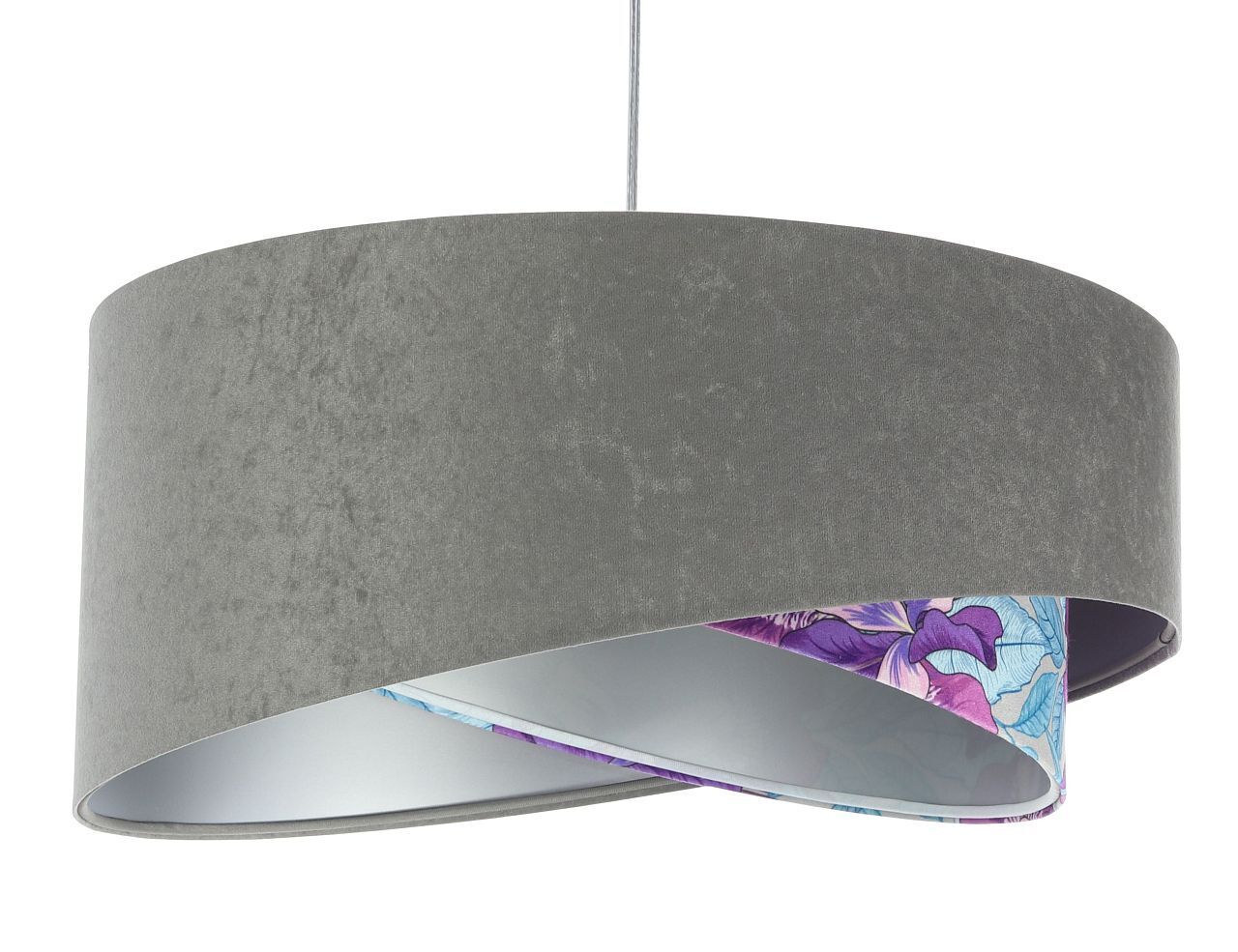Hängeleuchte Grau Lila Silber Ø 50 cm Velours Optik Stoff Lampe, Lampenschirm, Deckenleuchte