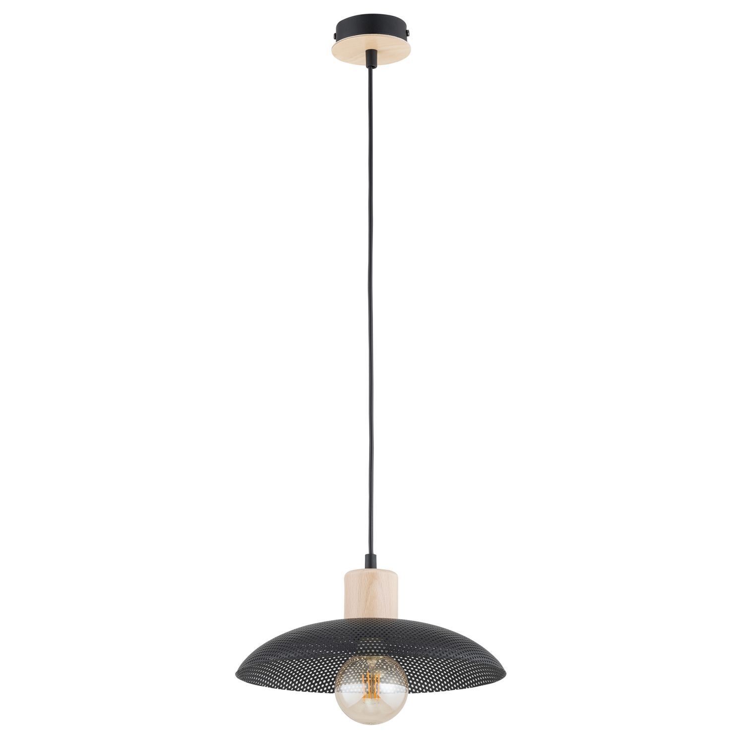 Hängelampe Metall Ø 30 cm Schwarz Holzoptik E27 Loft