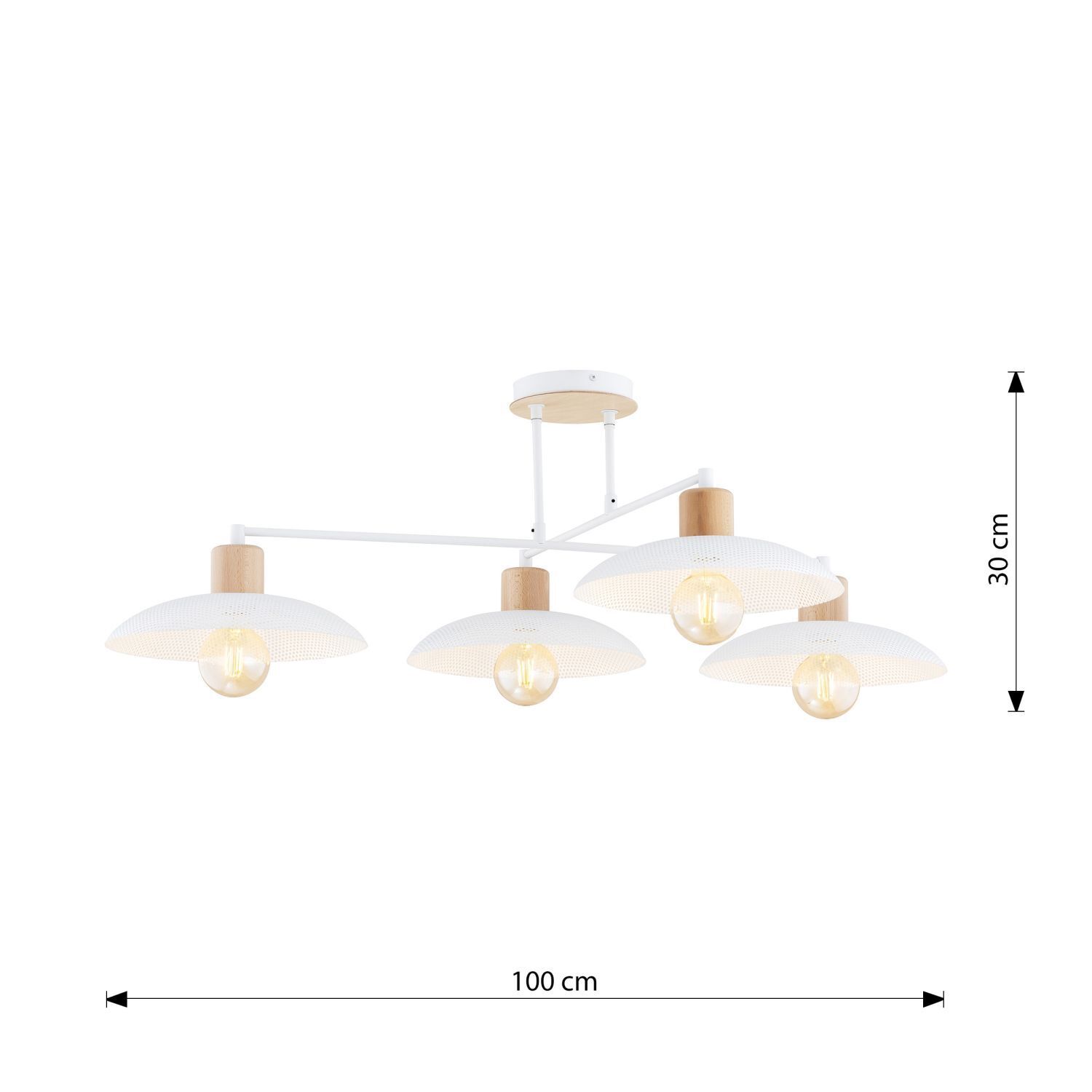 Deckenleuchte Weiß Holzoptik 100 cm groß Metall E27 4-flammig