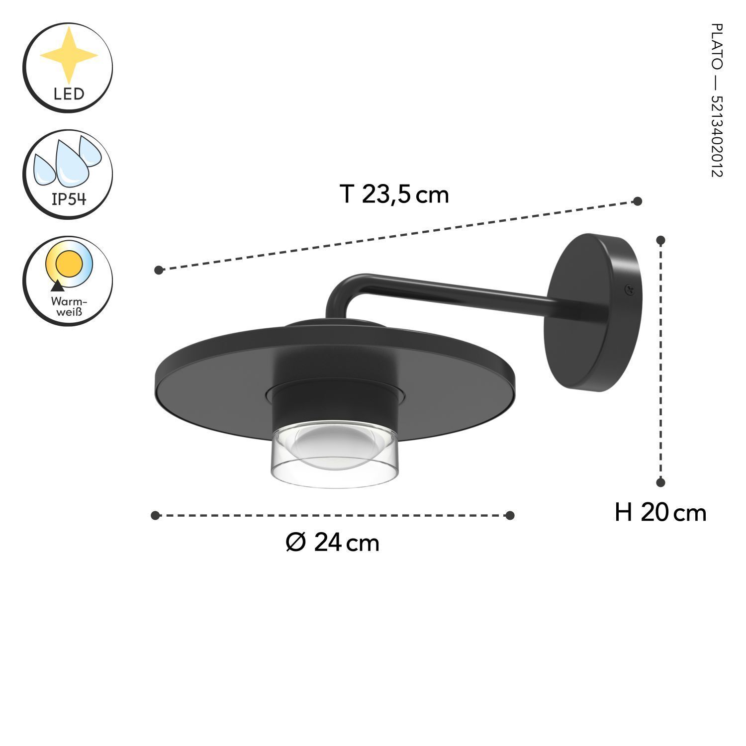 LED Wandlampe außen Aluminium B:24 cm 7 W IP54 Schwarz Drinnen