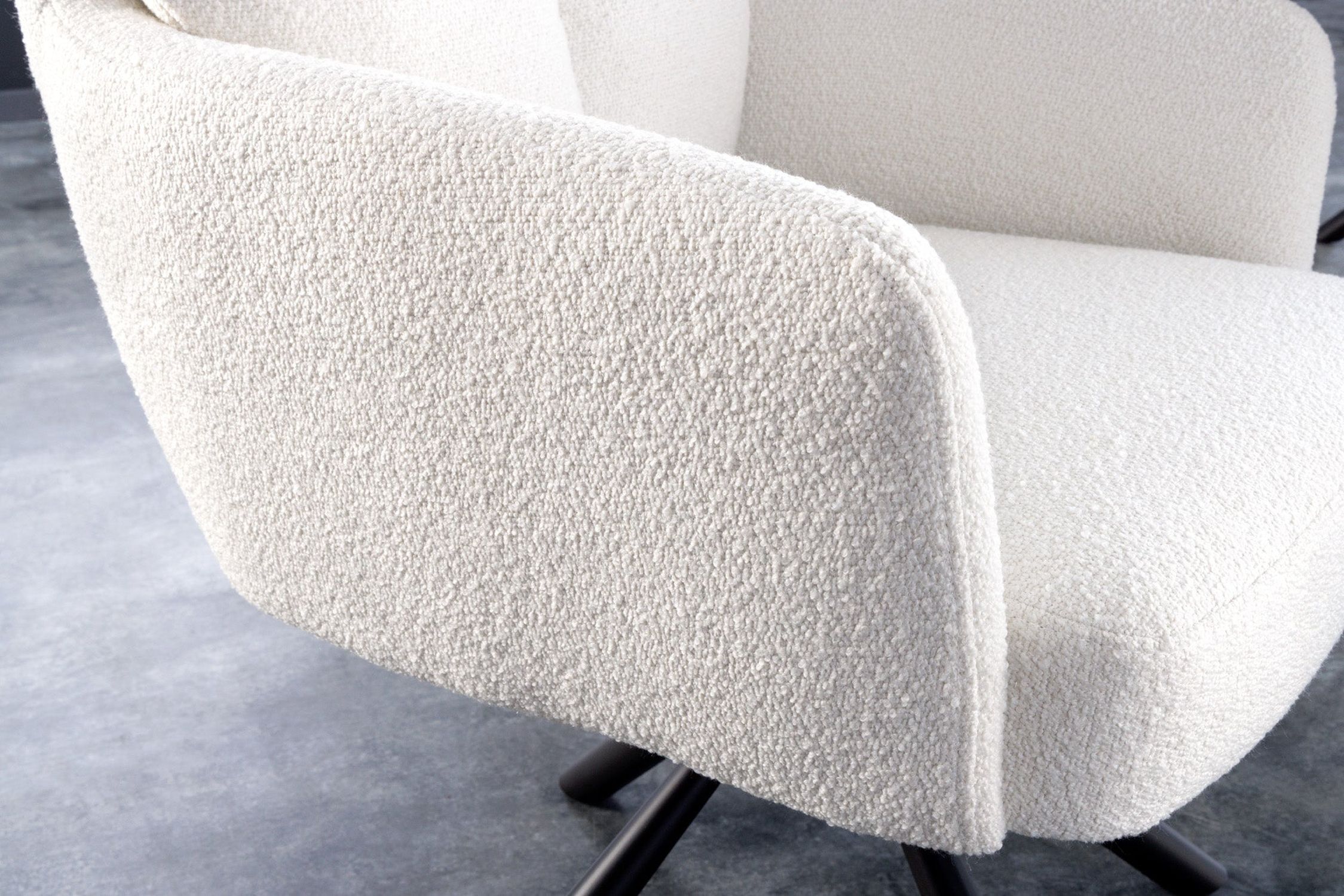 Drehstuhl ohne Rollen aus Bouclé Metall Weiß Schwarz Moebel, Stuhl