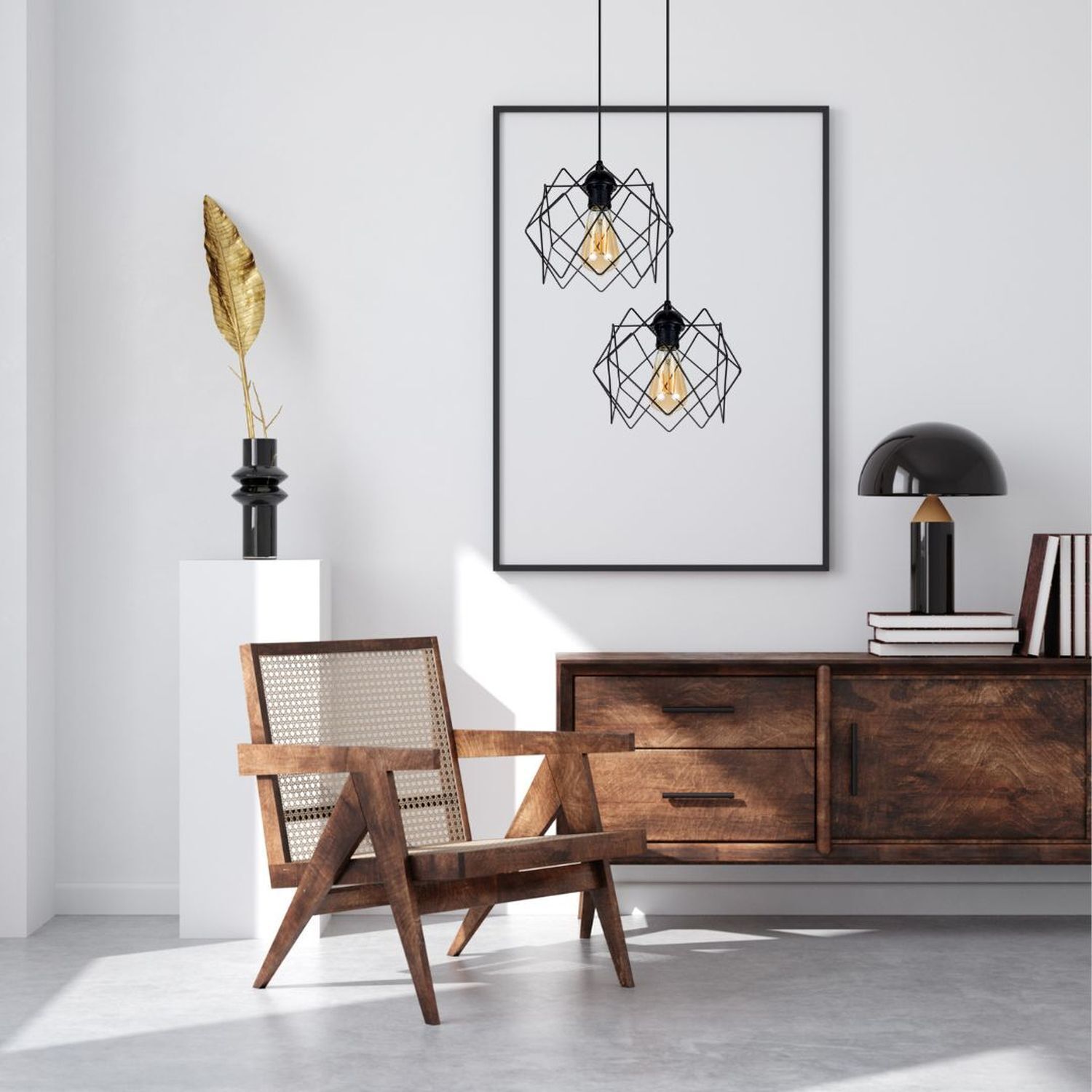 Loft Hängeleuchte Schwarz Metall B:20 cm E27 dekorativ
