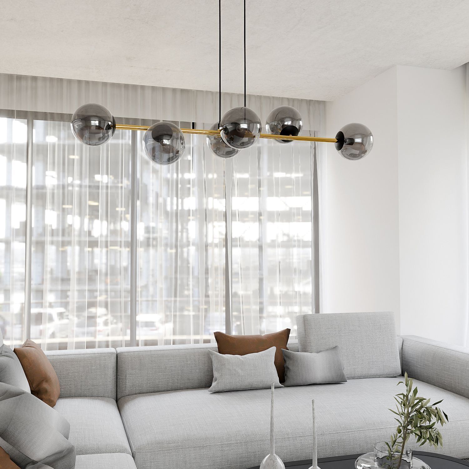 Dekorative Hängelampe Kugelschirm Rauchglas Metall ALOISIO