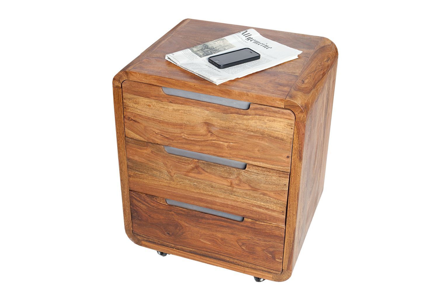 Schubladenwagen Akazienholz Metall 50x60 cm in Natur Silber