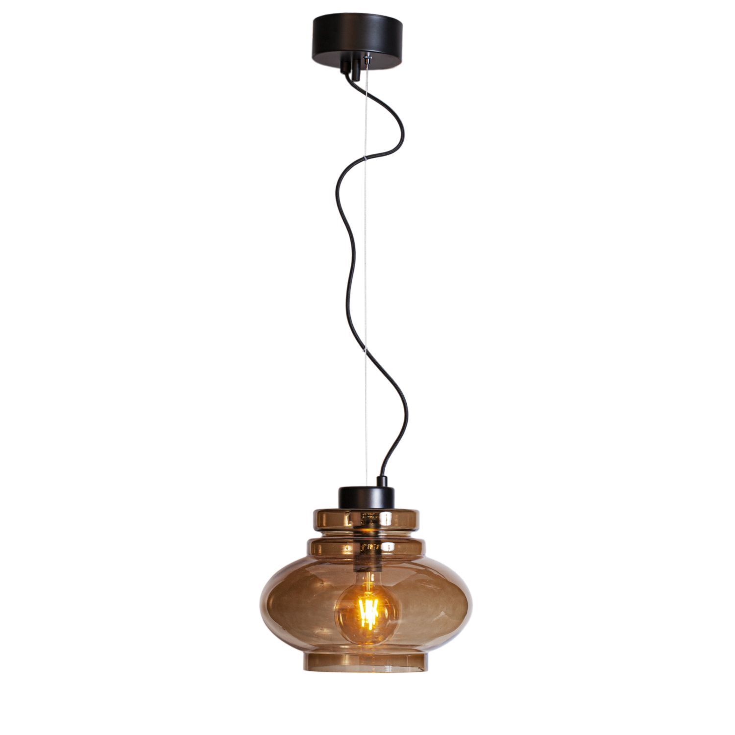 Hängelampe E27 30 cm breit Metall Rauchglas verstellbar