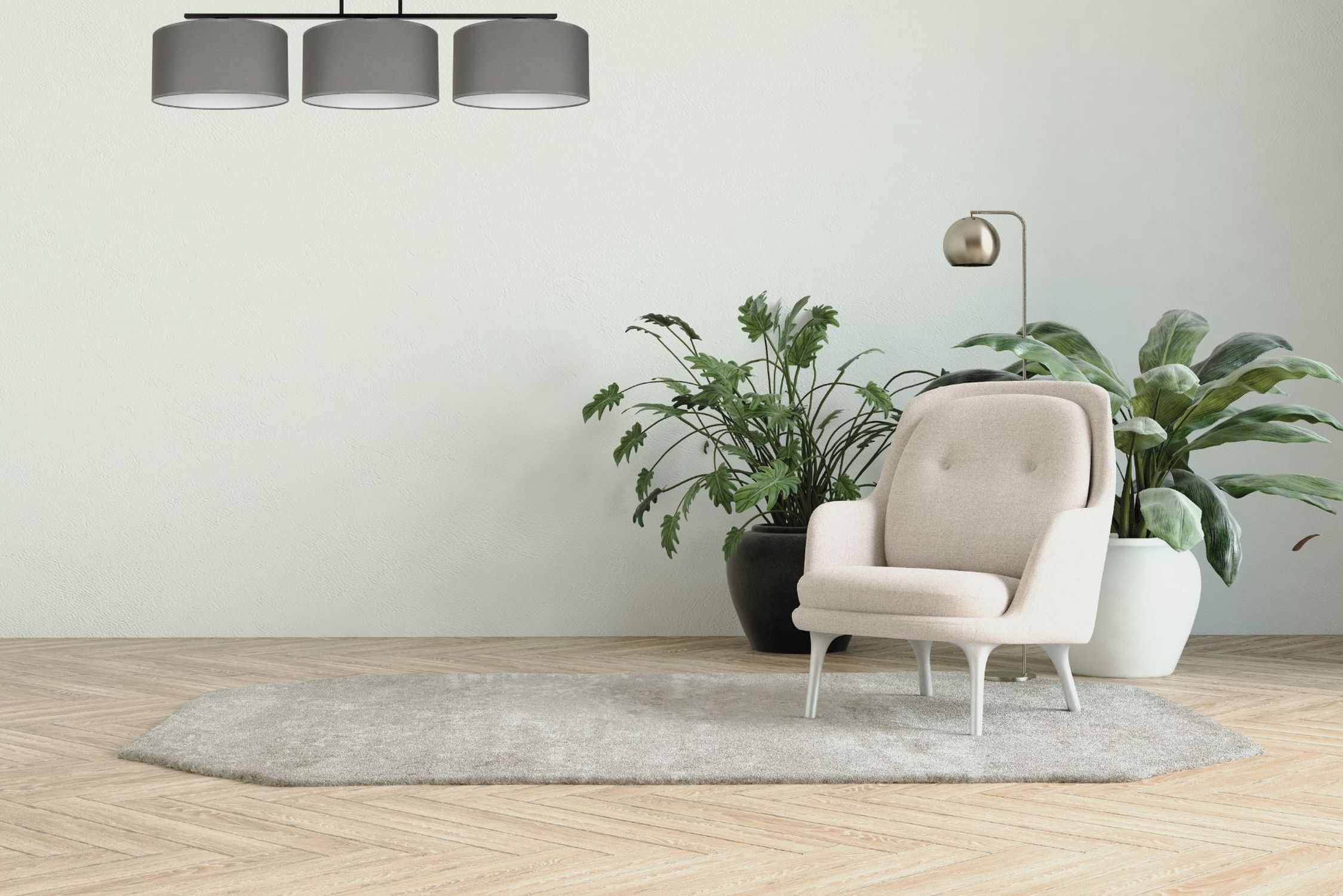 Gemütliche Deckenlampe Stoff Graphit Weiß E27 3-flammig Dekoration für Zuhause, Teppich, Pflanze, Stuhl, Mobiliar