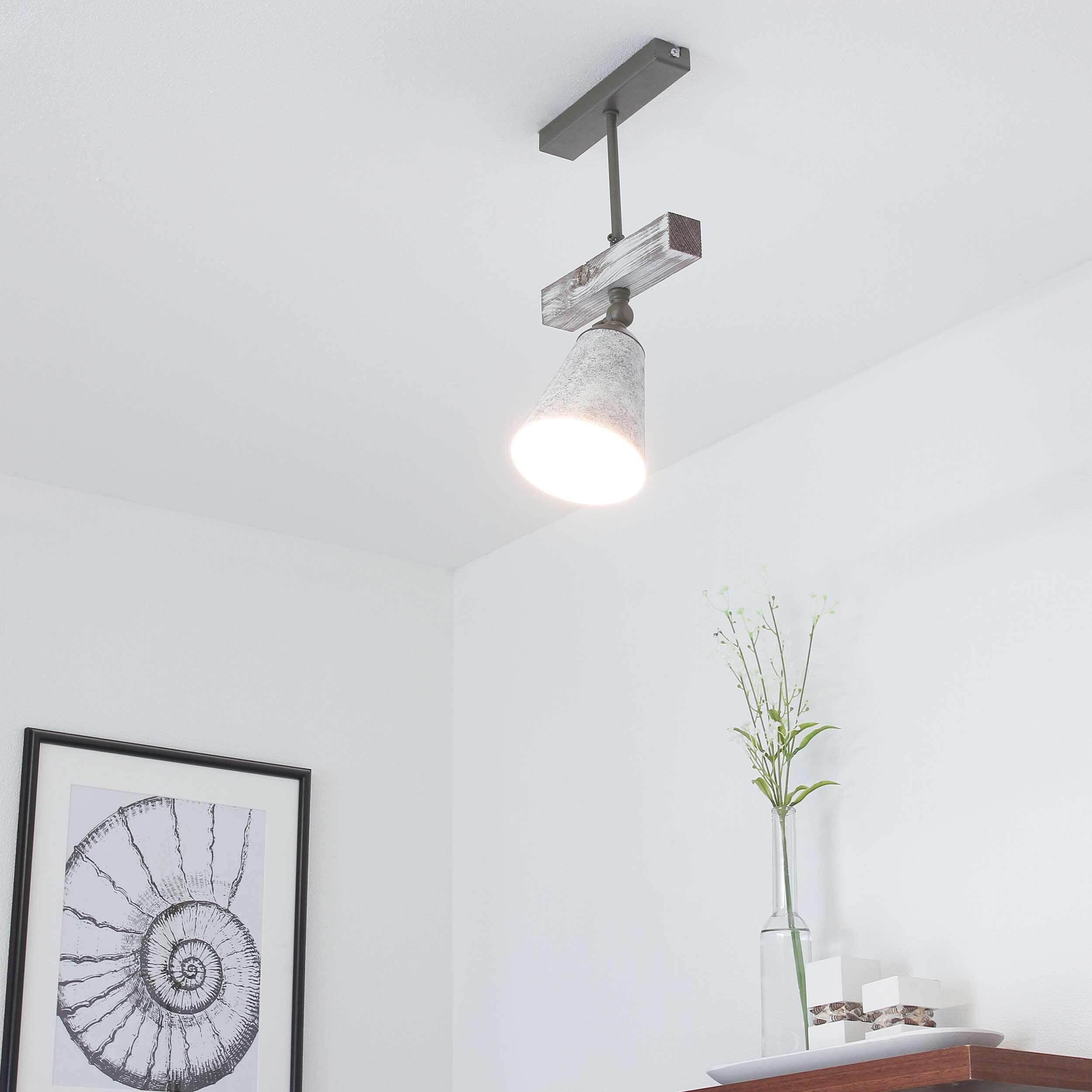 Deckenstrahler Metall Holz in Shabby Weiß Taupe E27 Leuchte, Deckenleuchte