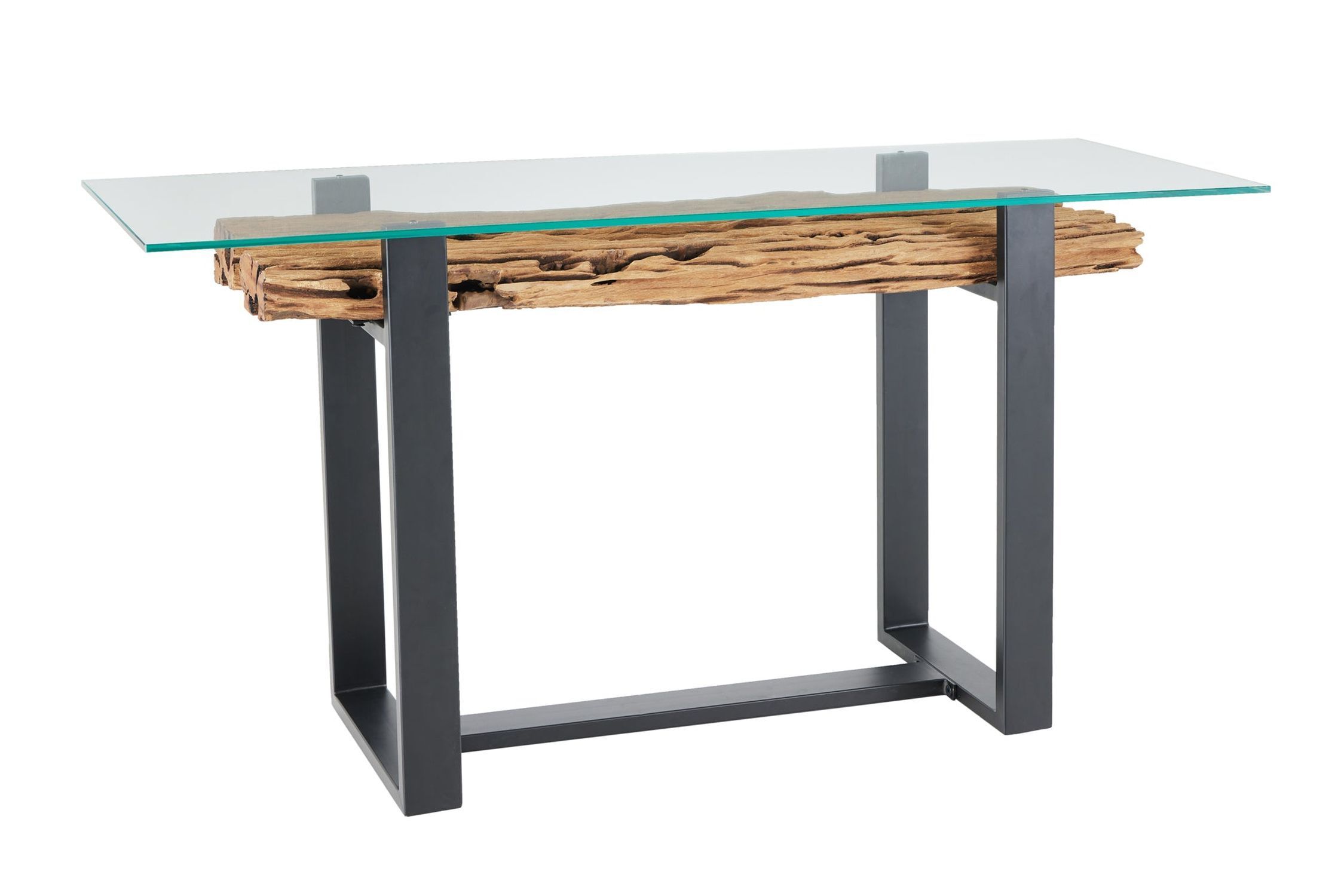 Konsolentisch recyceltem Teakholz Hartglas Edelstahl 150 cm