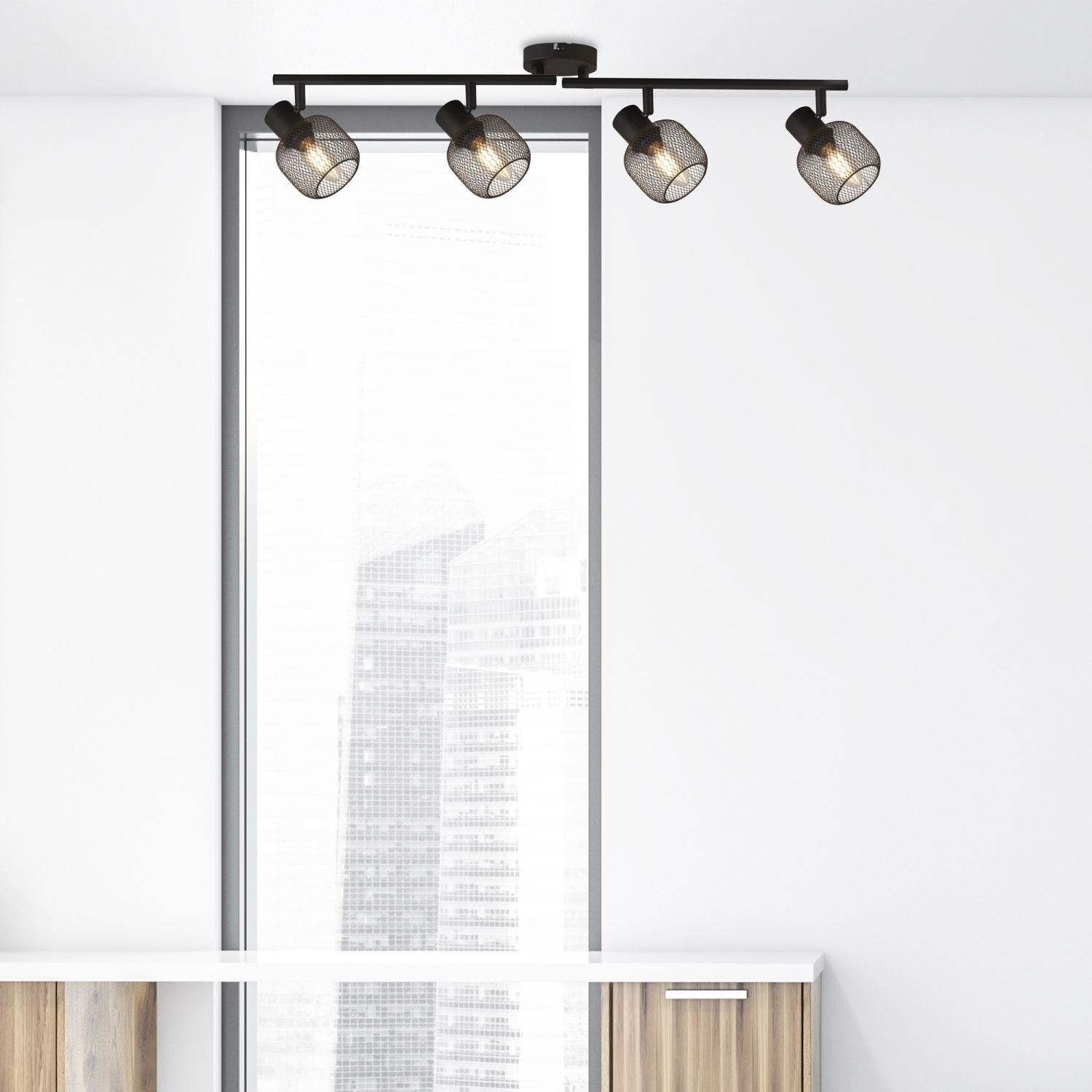 Deckenspot 4-flammig E14 Schwarz Metall Retro Design