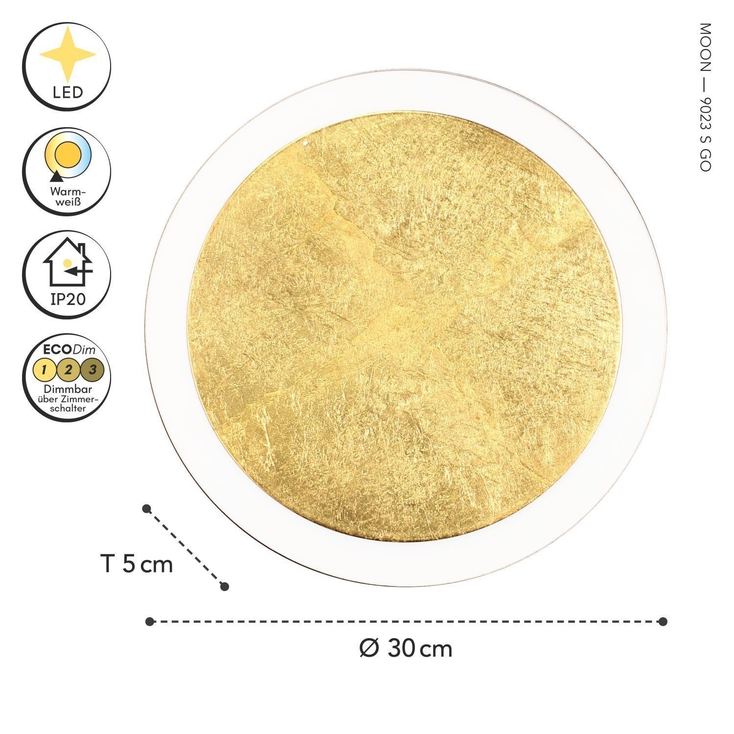 LED Deckenlampe Gold Ø30 cm 3500 K 3 Stufen dimmbar LED, Gold, Circular, Ceiling, Dimmable