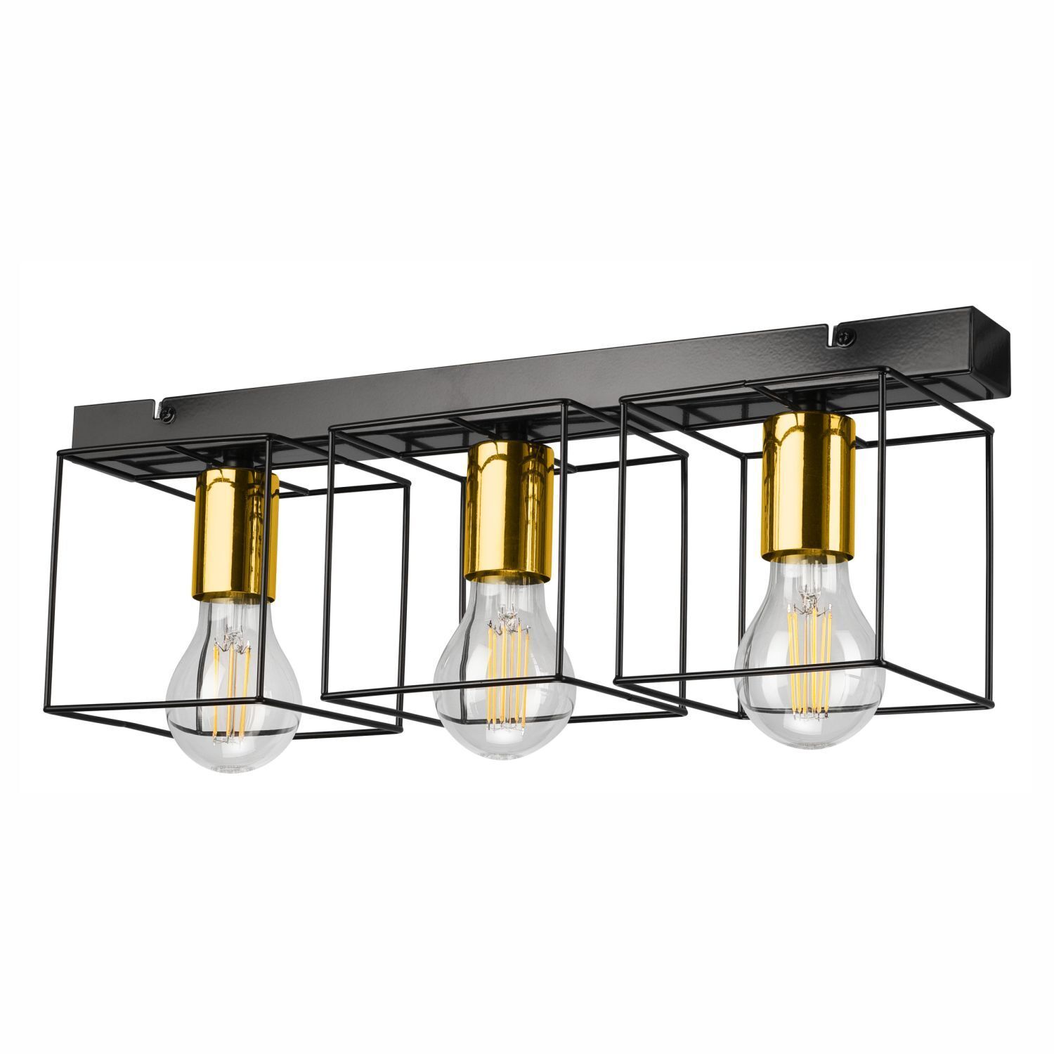 Deckenlampe Metall Schwarz Gold 3-flammig E27 50 cm lang