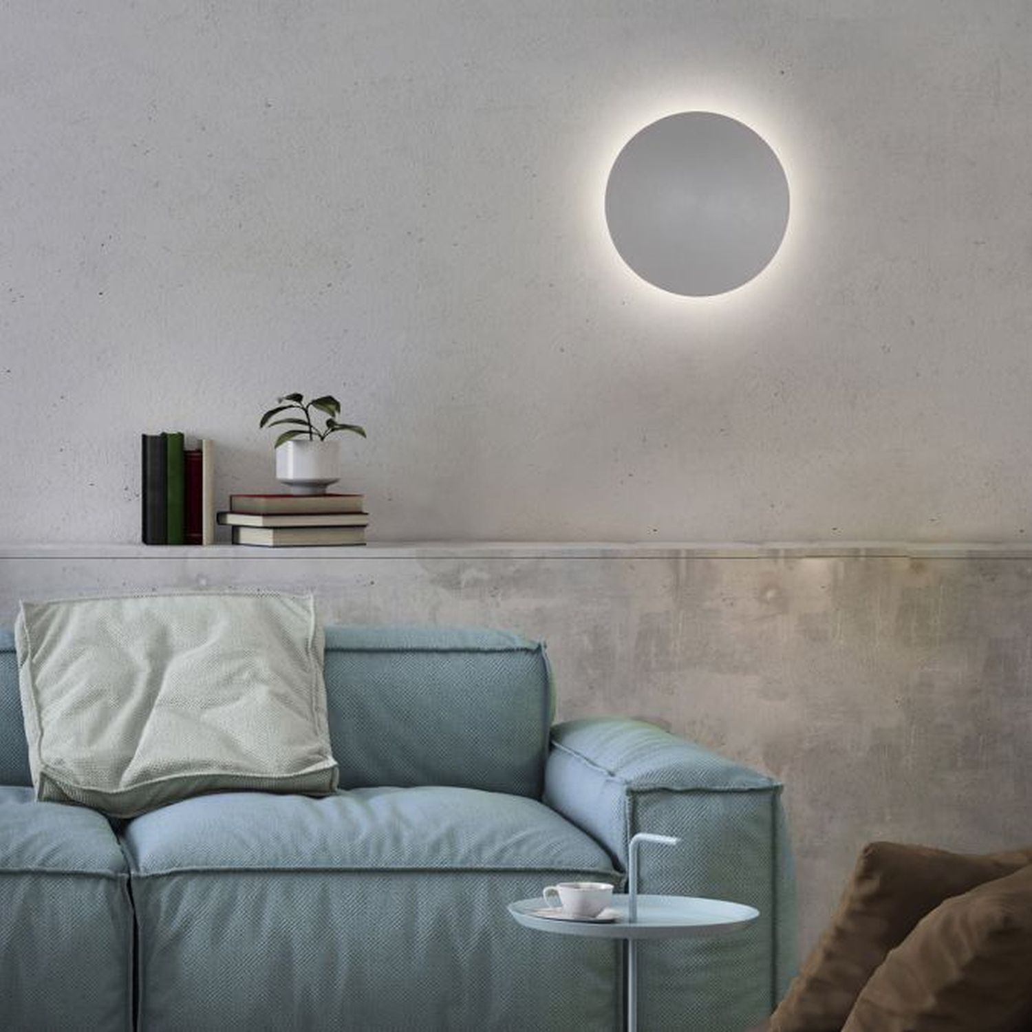 LED Akku Wandlampe Grau Ø25 cm dimmbar Fernbedienung Couch, Kissen, Dekoration für Zuhause, Innenarchitektur, Kopfkissen