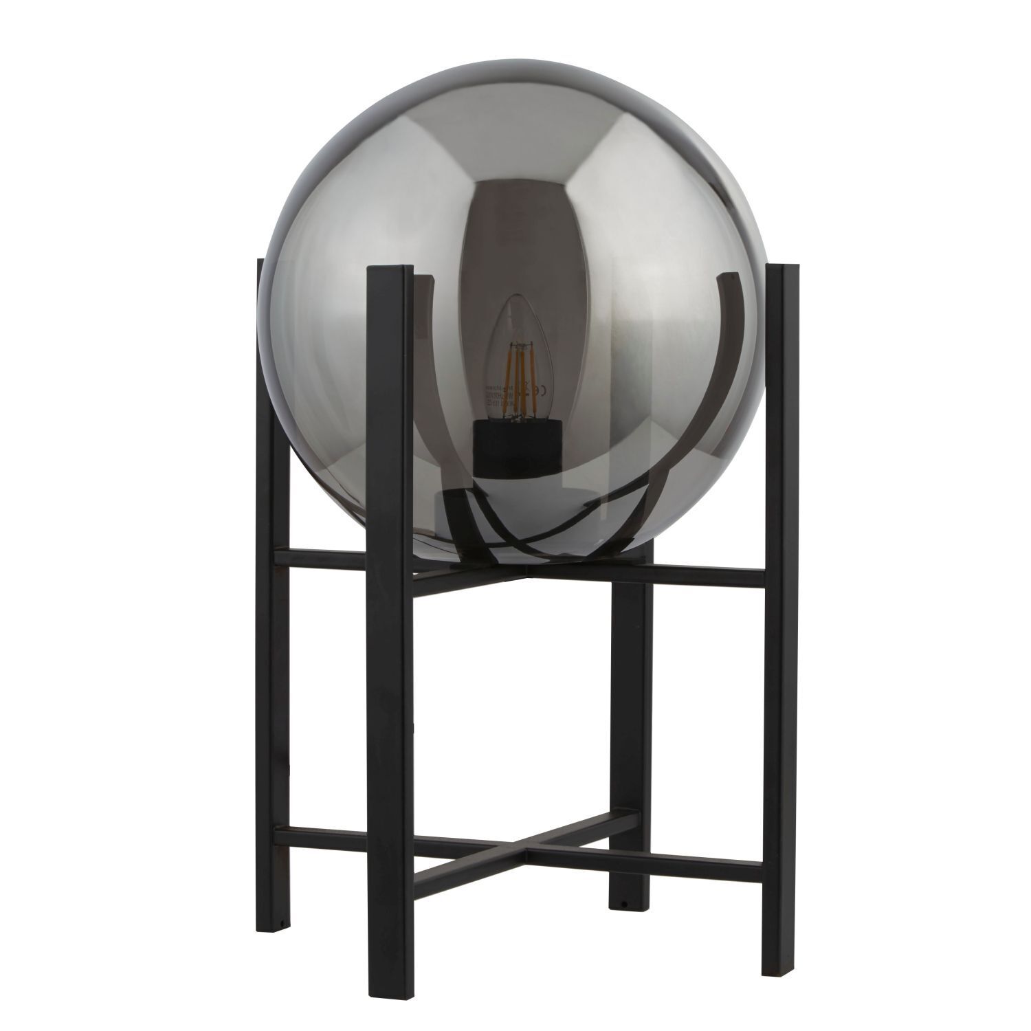 Tischleuchte E27 43 cm Schwarz Rauchgrau Glas Metall