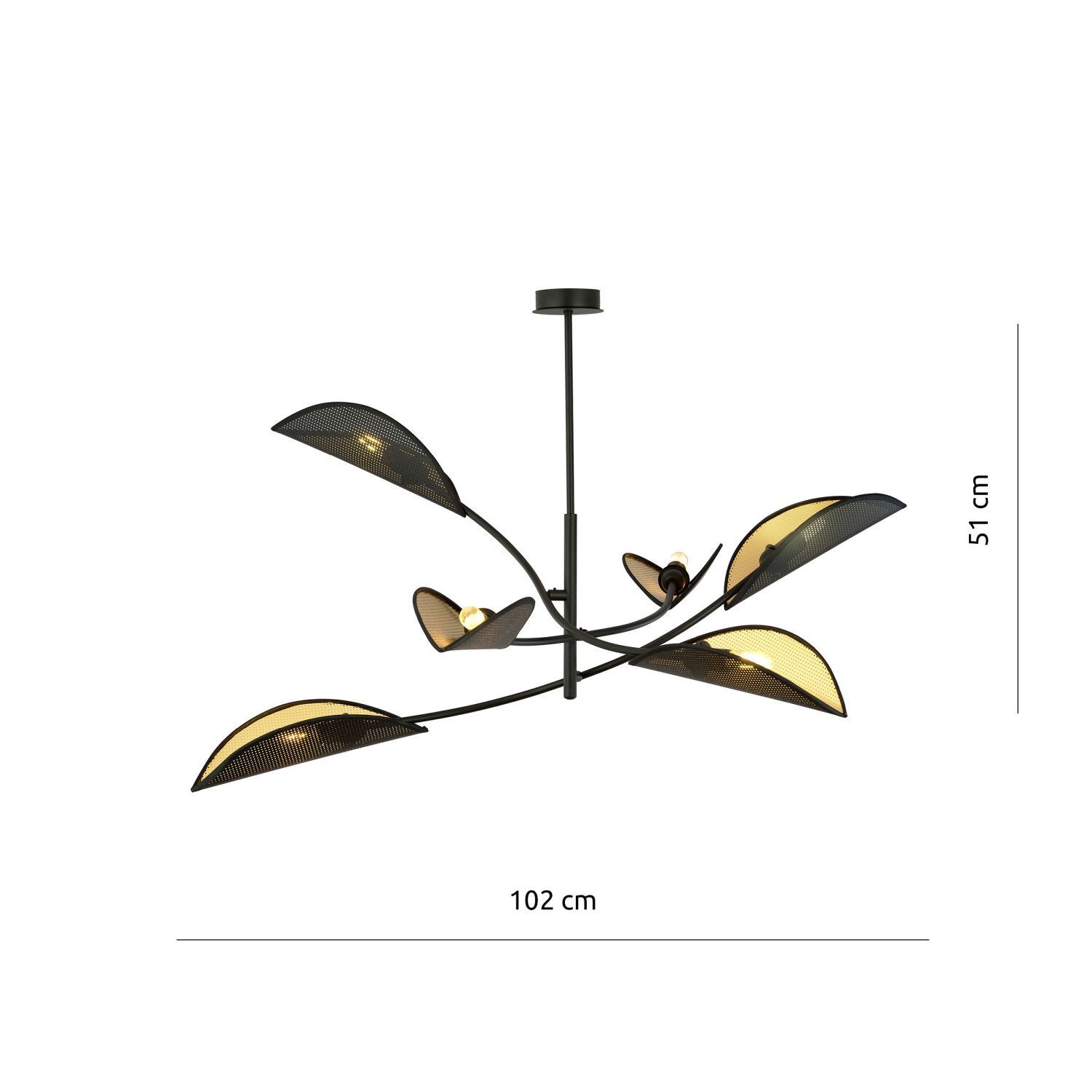Deckenleuchte Schwarz Gold L: 102cm drehbar Stoff Metall 6xE14