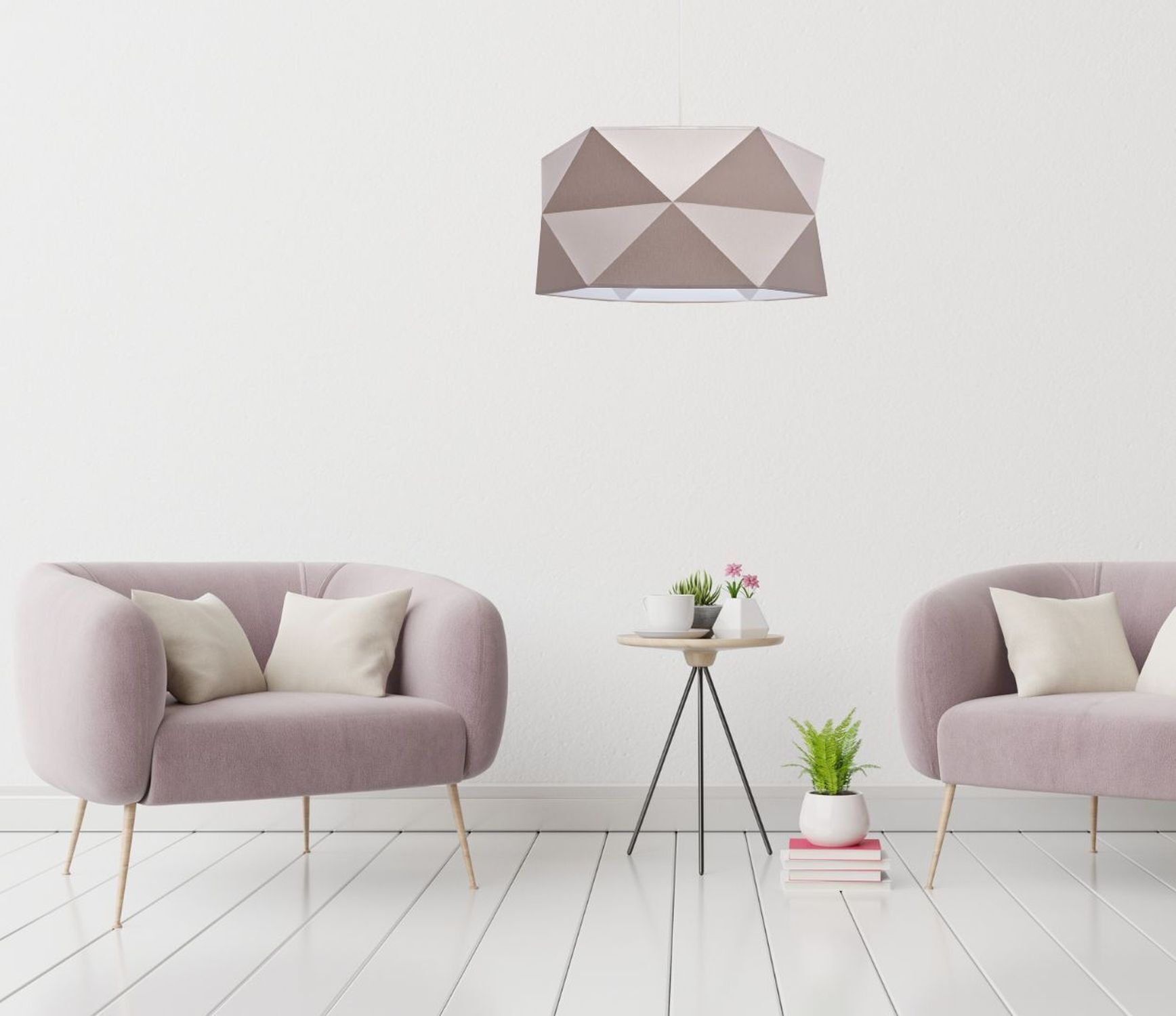 Pendelleuchte Stoffschirm Weiß Braun blendarm E27 L:70 Lampe, Dekoration für Zuhause, Pflanze, Wohnzimmer, Zimmer