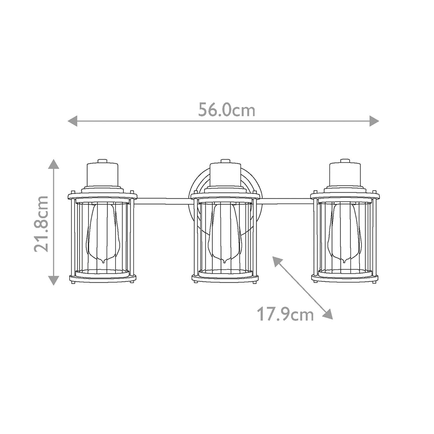 Badleuchte Wand Metall Glas IP44 B: 56 cm 3-flammig länglich