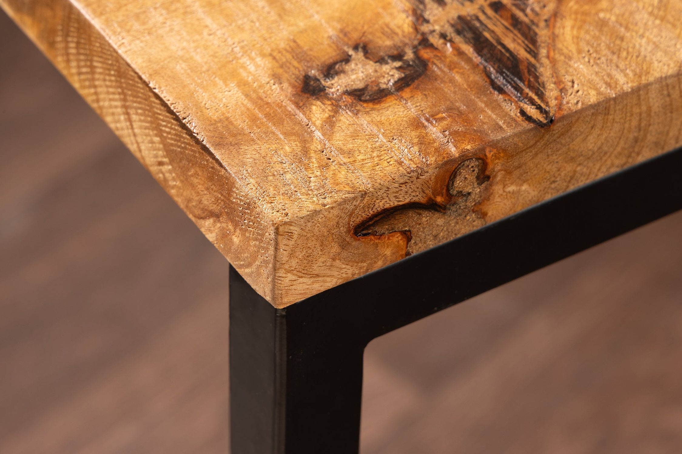 Beistelltisch Mango Holz Metall 26 x 36 cm Holz, Hartholz, Innenarchitektur, Gebeiztes Holz, Tabelle