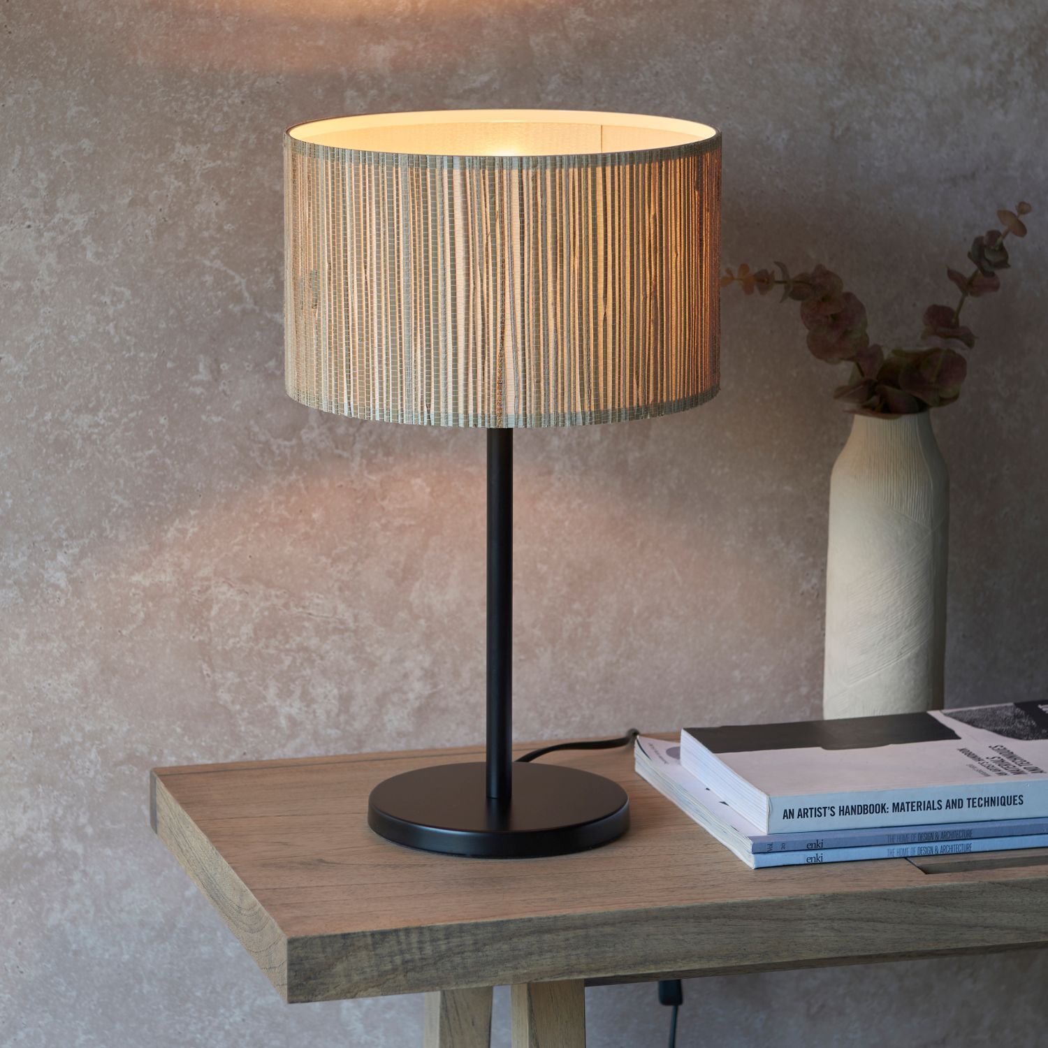 Tischleuchte E27 41 cm hoch Seegras Metall Modern Boho