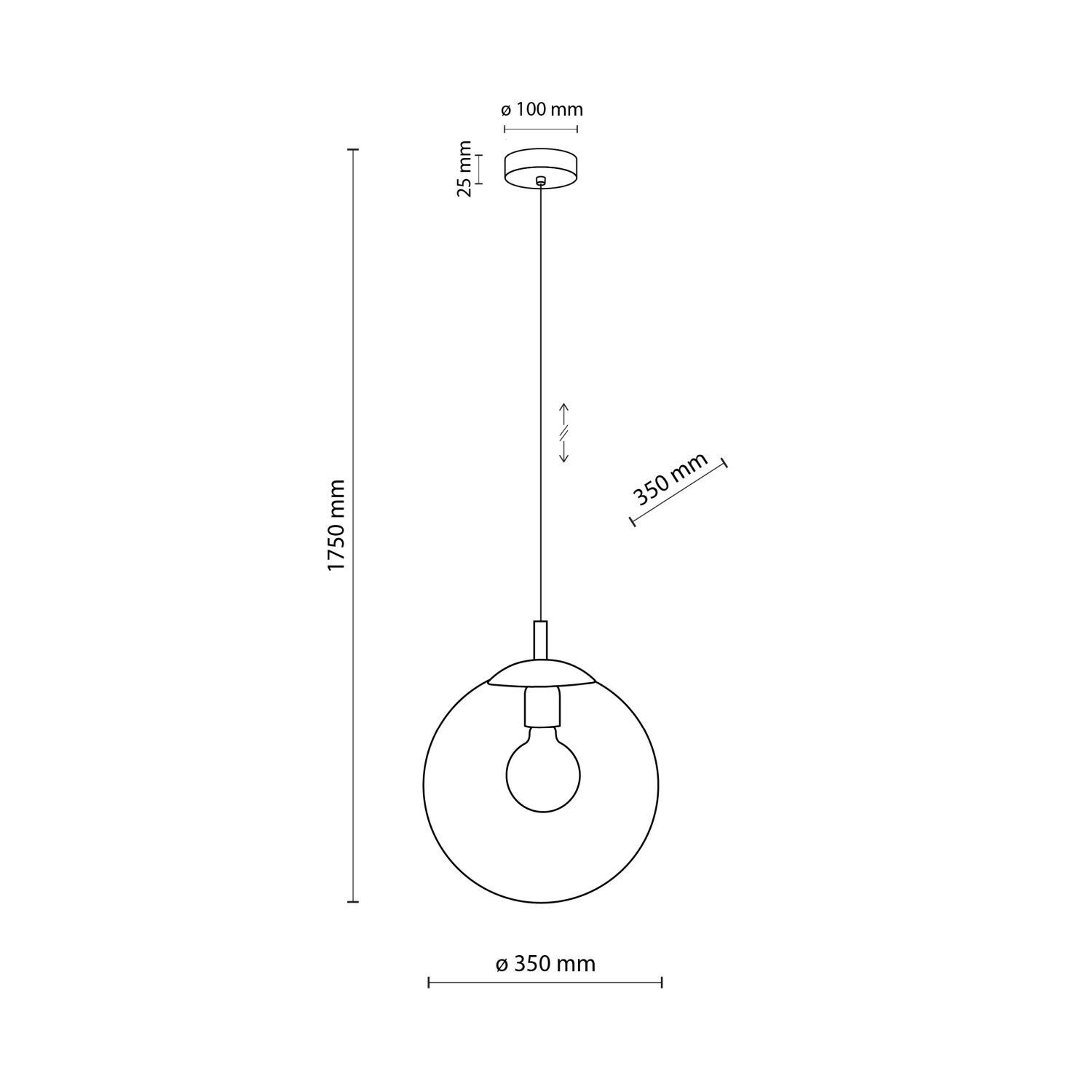 Hängelampe Glas rund Ø 35 cm H: max. 175 cm E27 Kugel Schirm