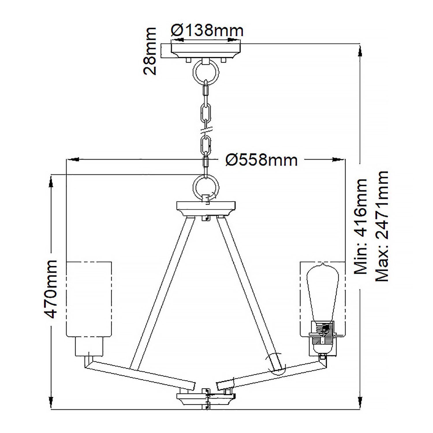 Kronleuchter Metall Glas E27 55,8 cm breit in Messing Diagramm, Handlung