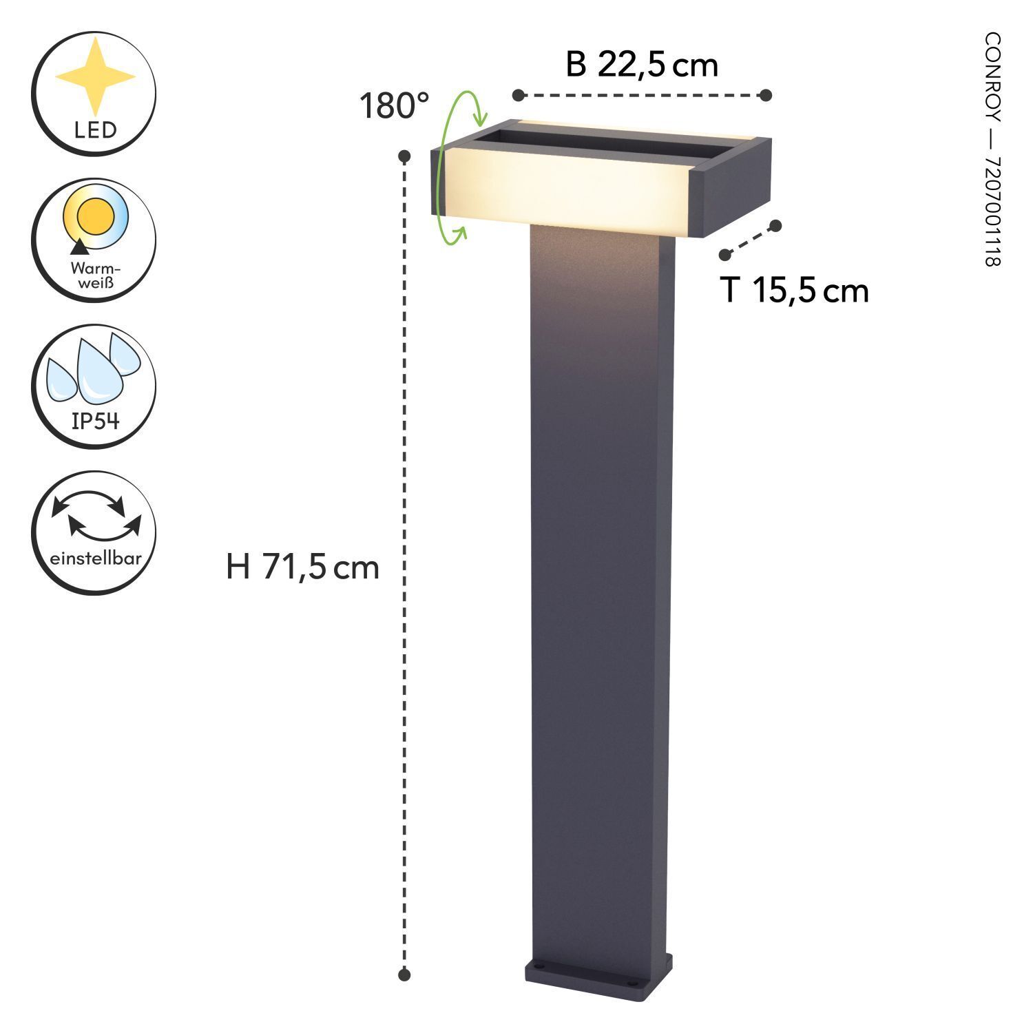 LED Wegeleuchte Aluminium Anthrazit 71,5 cm IP44 3000 K