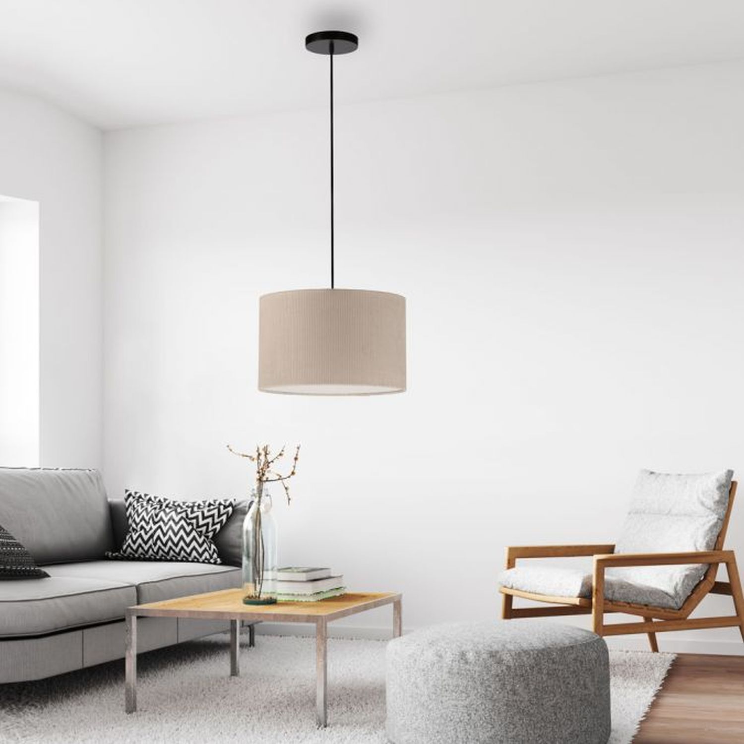 Stoff Hängelampe blendarm Beige E27 Ø45 cm gemütlich Lampe, Mobiliar