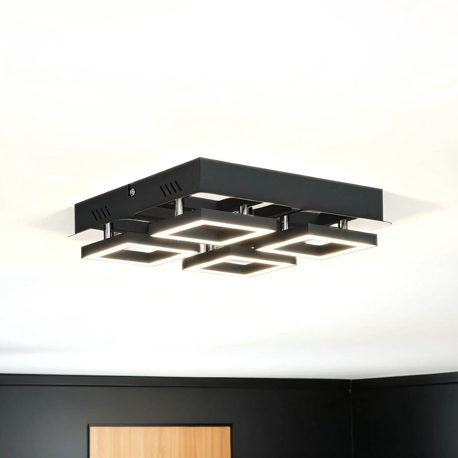 Deckenleuchte LED B: 25 cm Edelstahl in Schwarz Chrom 4200 K