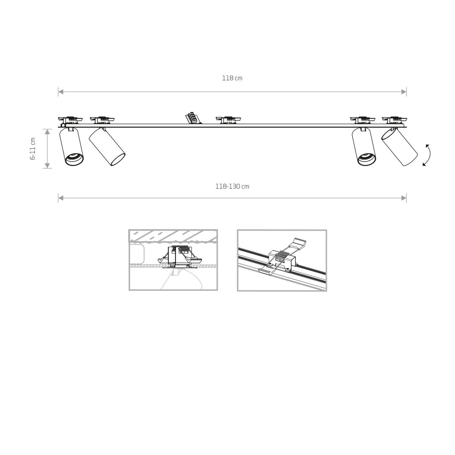 Deckenstrahler Unterputz 118 cm lang 4-flammig GU10 Schwarz