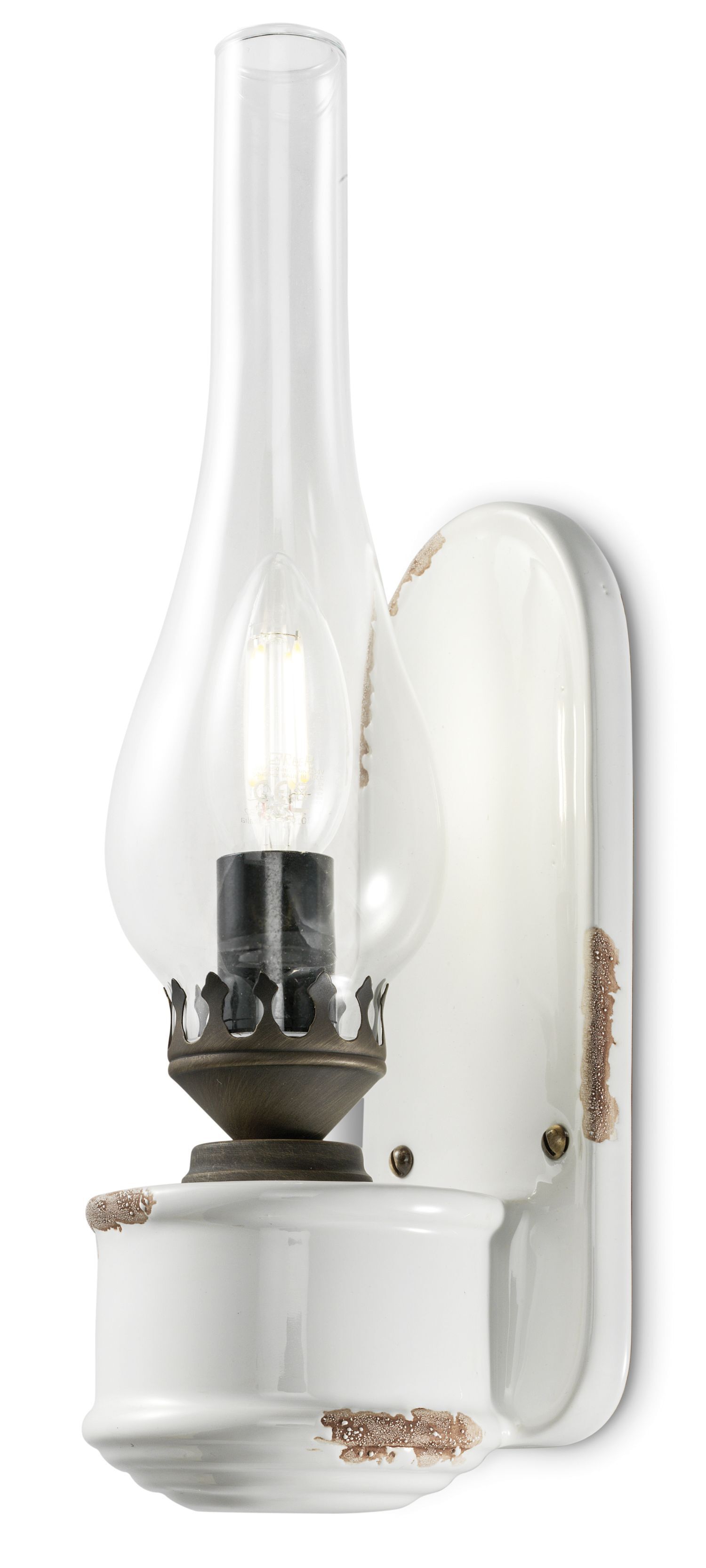 Wandlampe Glas Handarbeit E14 33 cm hoch Weiß Shabby Antik