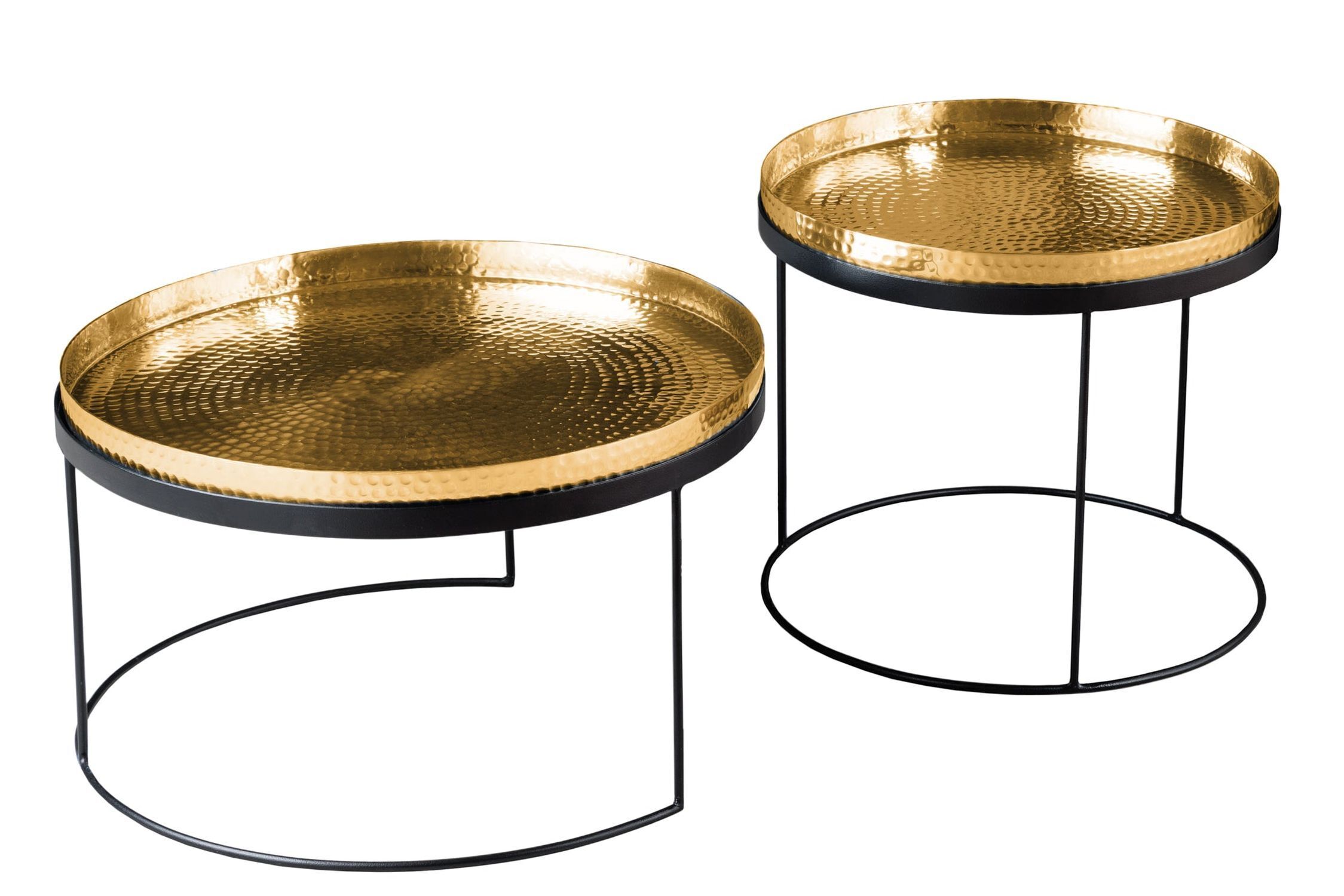 Couchtisch 2er Set in Gold Schwarz mit Tabletts Handarbeit