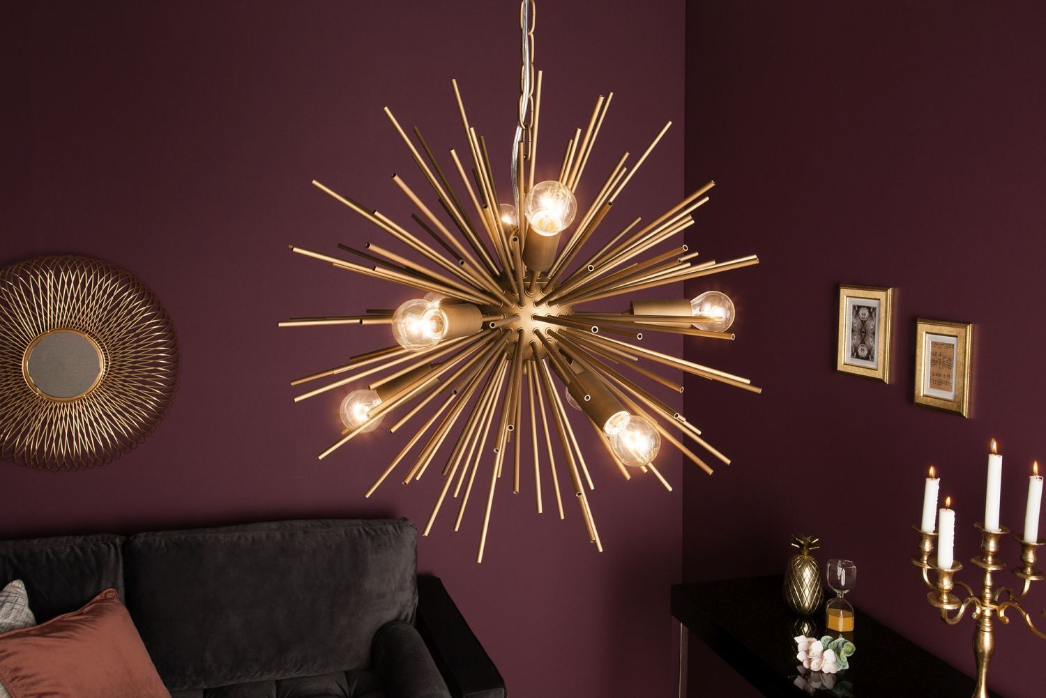 Dekorative Pendelleuchte in Gold kunstvoll ISADIA Leuchter, Lampe, Kerze
