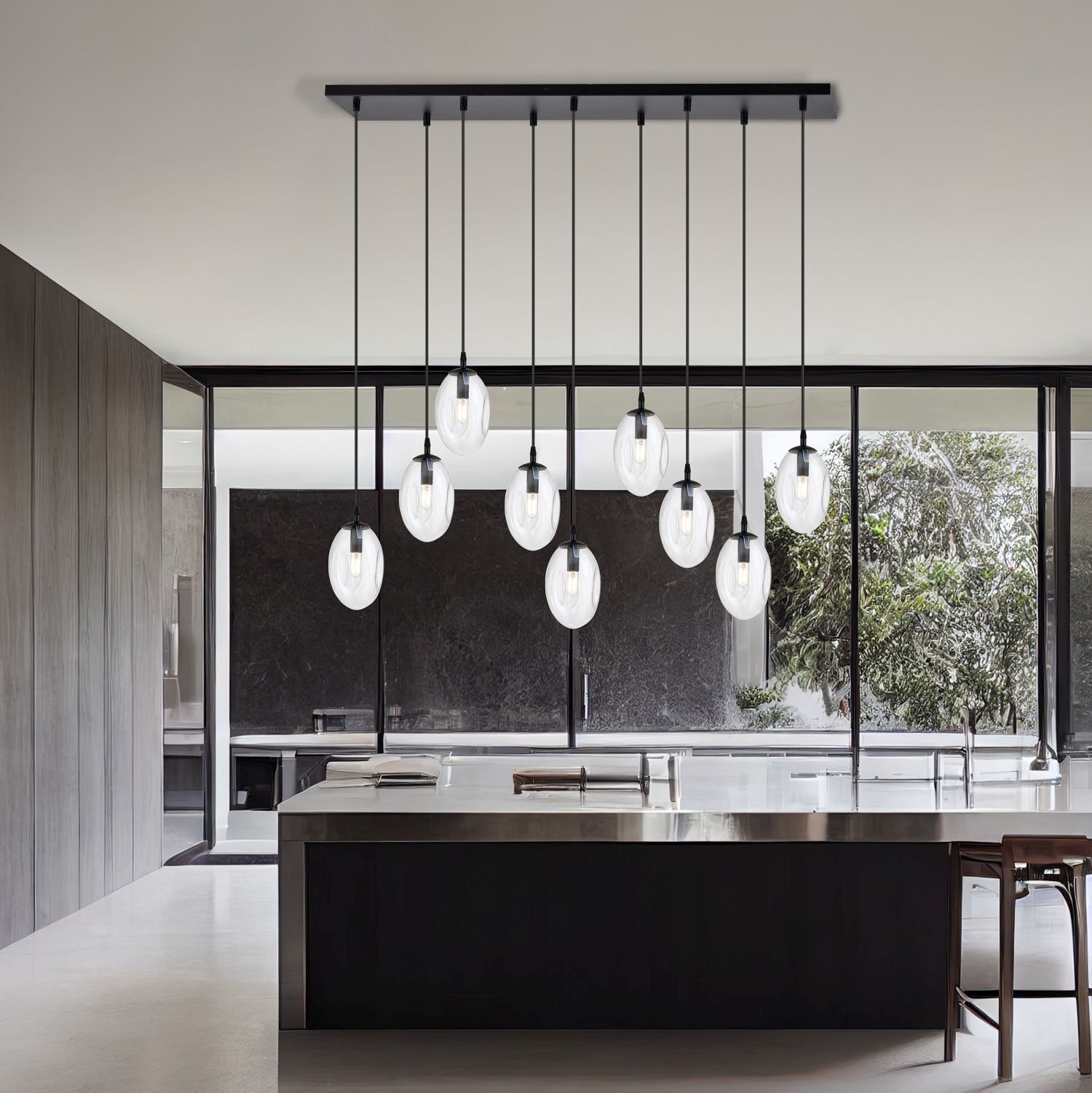 Hängelampe groß 100 cm 9x E14 Glas höhenverstellbar