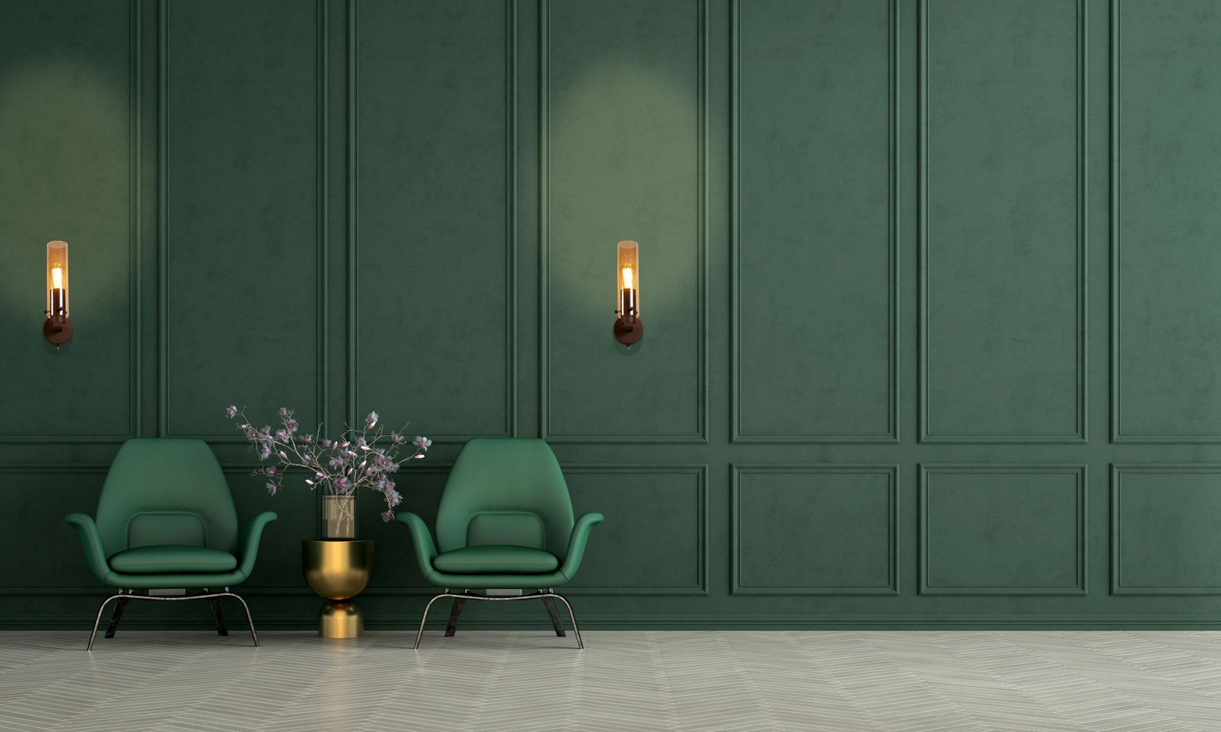 Wandlampe mit Schalter Metall Glas E27 Mokka Bernstein grüne wand, Paneelwand, Sessel, Vase, Pflanzen
